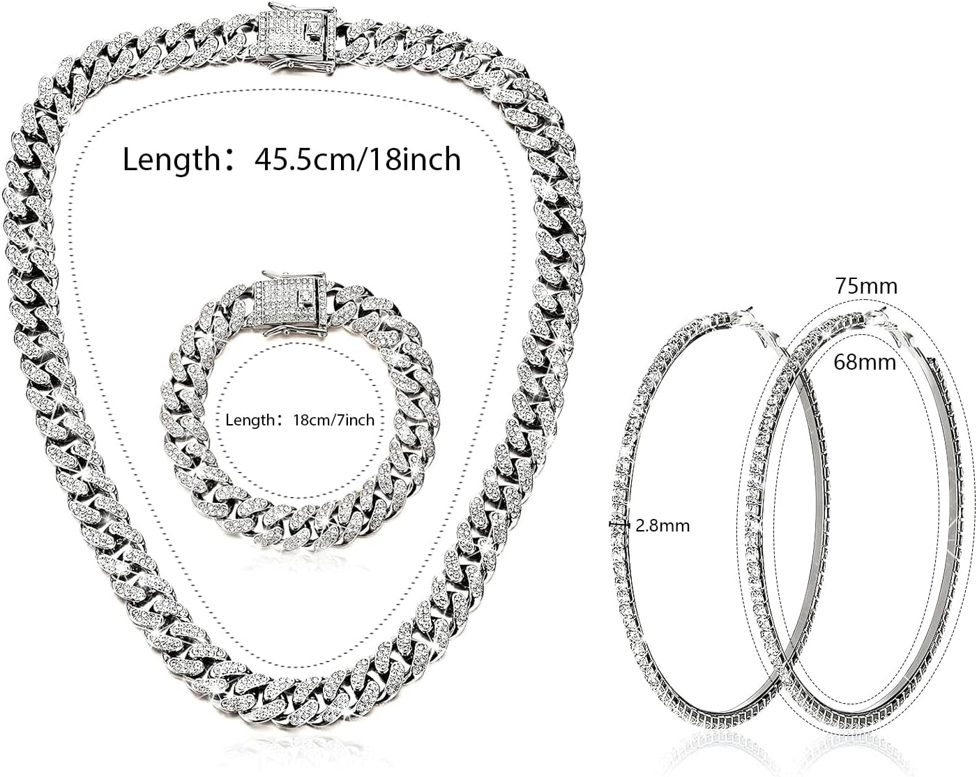 Tennis Necklace Bracelet for Women, Sterling Sliver, Dainty Chocker Necklace, Crystal Bracelet for Women, Wedding Jewelry for Bride, Sparkly Party Prom Hypoallergenic