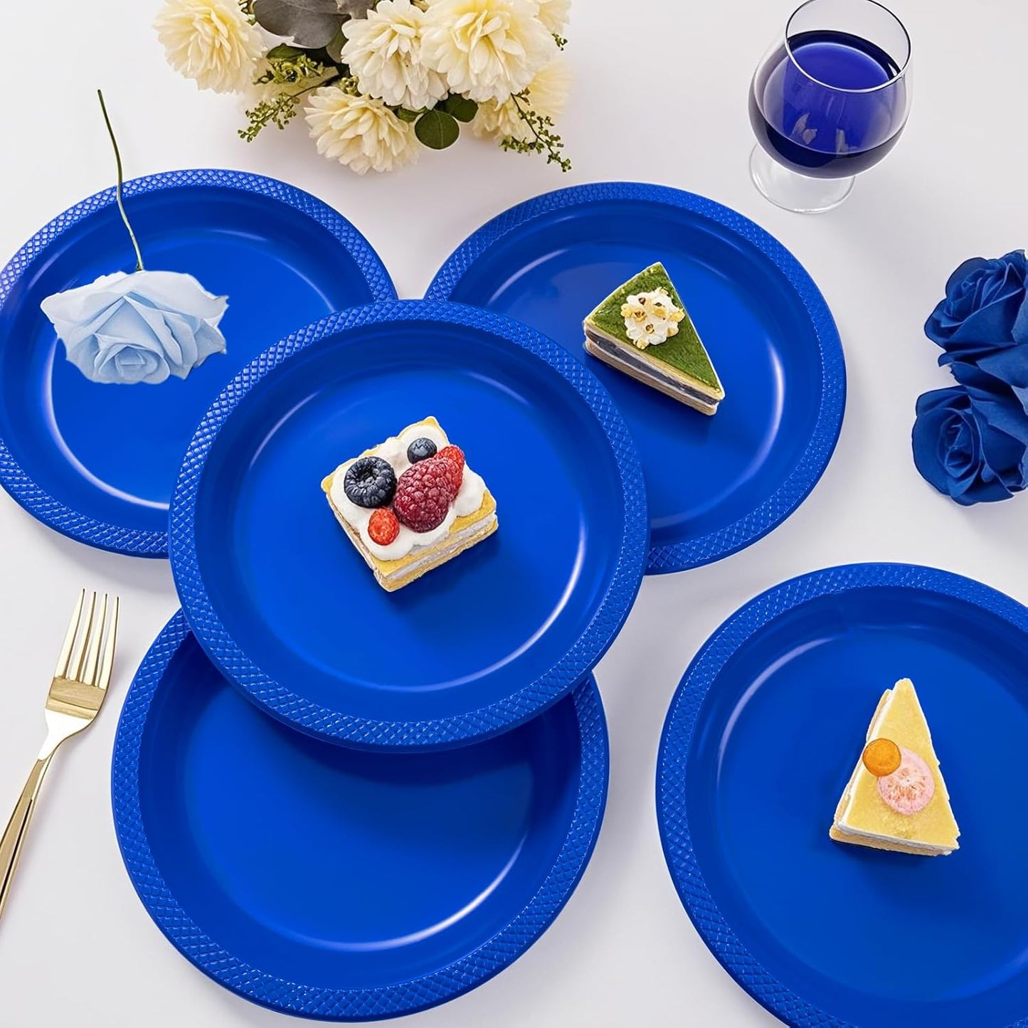WELLIFE 9 Inch Royal Blue Plastic Plates 50 Count Disposable Plate for Party, Dessert Plates for Dinner Cake Salad Supplies Birthday