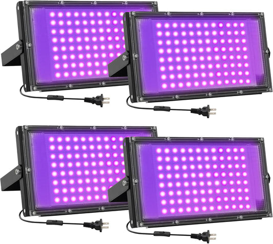 100W LED Black Lights for Glow Party - Waygor UV Blacklight Floodlight 395nm BlackLights Spotlight Purple Black Light Flood Light Fluorescent UV Lights Lamp for Halloween Decor (4 Pack)