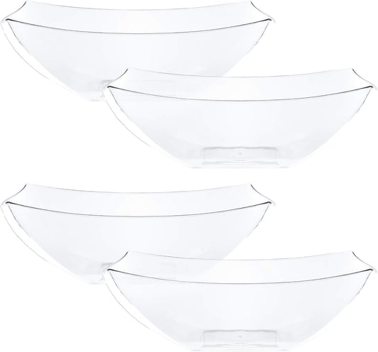 PLASTICPRO Disposable 64 ounce Square Serving Bowls, Party Snack or Salad Bowl, Large Plastic Crystal Clear Pack of 4