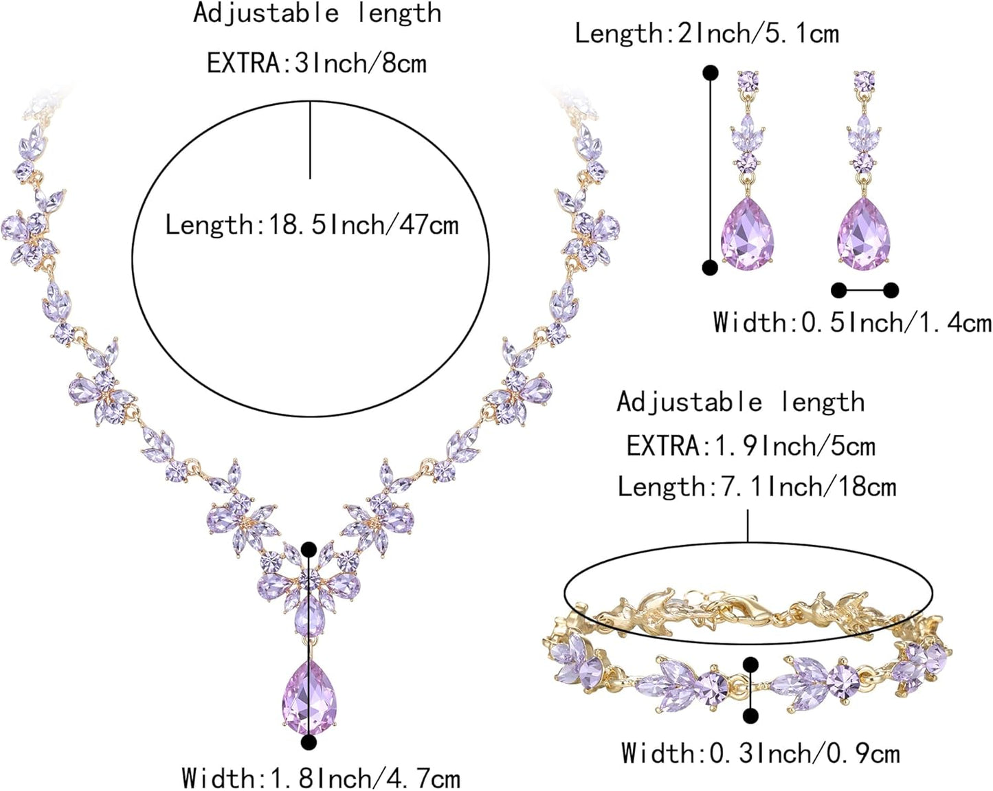 BriLove Wedding Jewelry Set for Women Bride, Y-Necklace Tennis Bracelet Dangle Earrings Crystal Teardrop Marquise Cluster for Bridal Bridesmaid