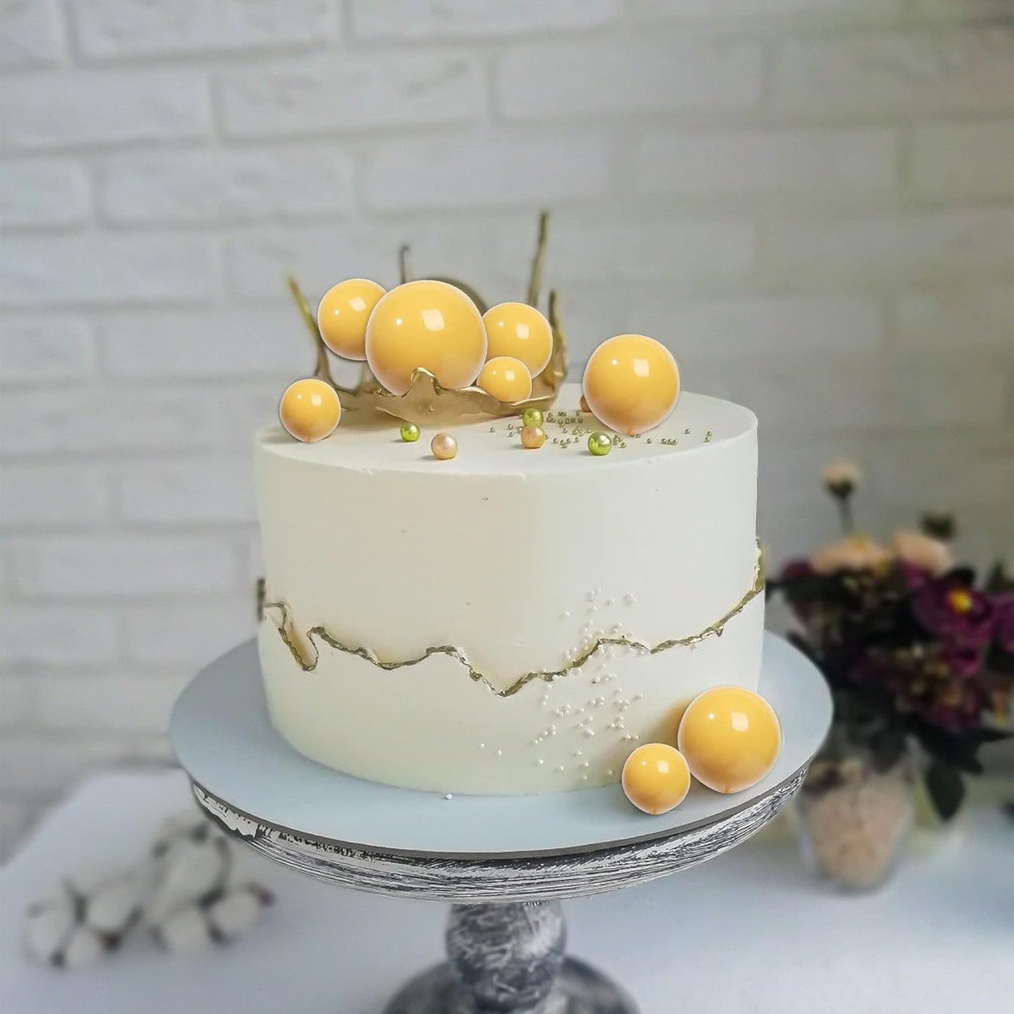 Rsstarxi 30 PCS Bubble Balls Cake Topper Foam Ball Cake Picks Mini Balloon Cupcake Insert DIY Decoration for Baby Shower Wedding Anniversary Kids Birthday Party Cake Decorations Yellow