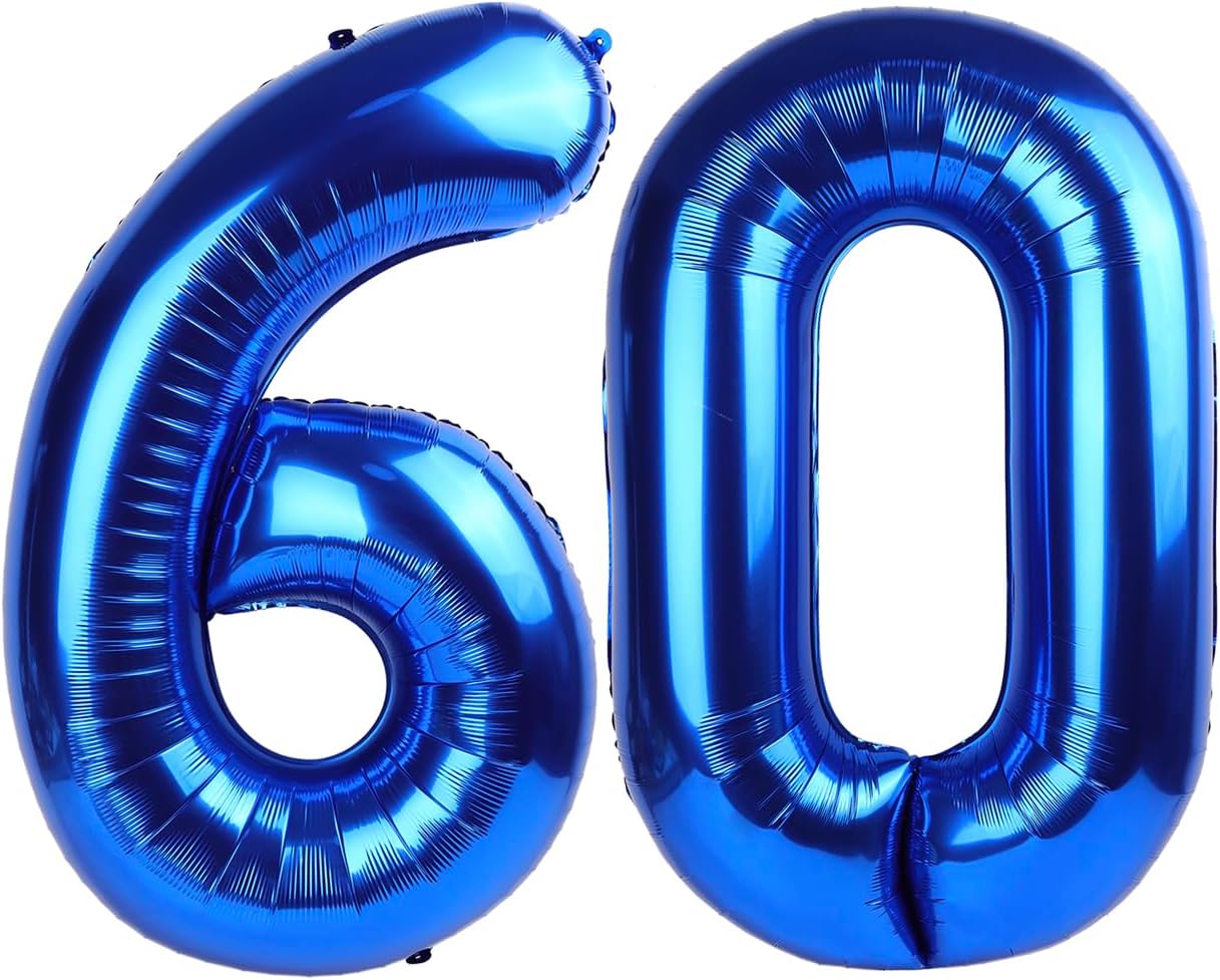 Navy Blue Number 60 Balloon 40 inch, 60 Number Balloons, 60th Navy Blue Birthday Decorations, 60 Year Old Women Men Blue Party Supplies