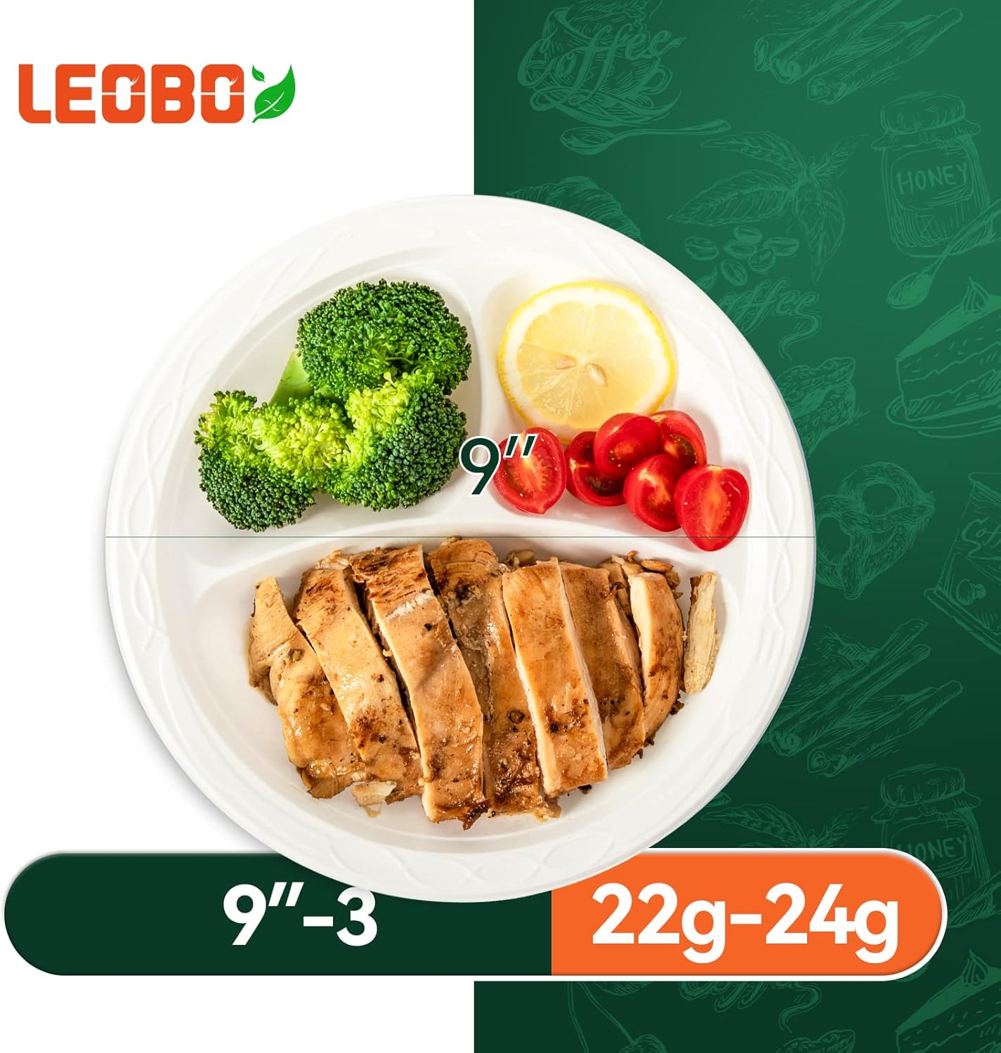 Party Plates Mineral Filled PP Plastic 9" - 150 Pack Shrink Wrap BPA Free Dinner Tray | Dishwasher & Microwave Safe | 3 Compartment Heavy Duty White Reusable & Disposable Plate for Catering