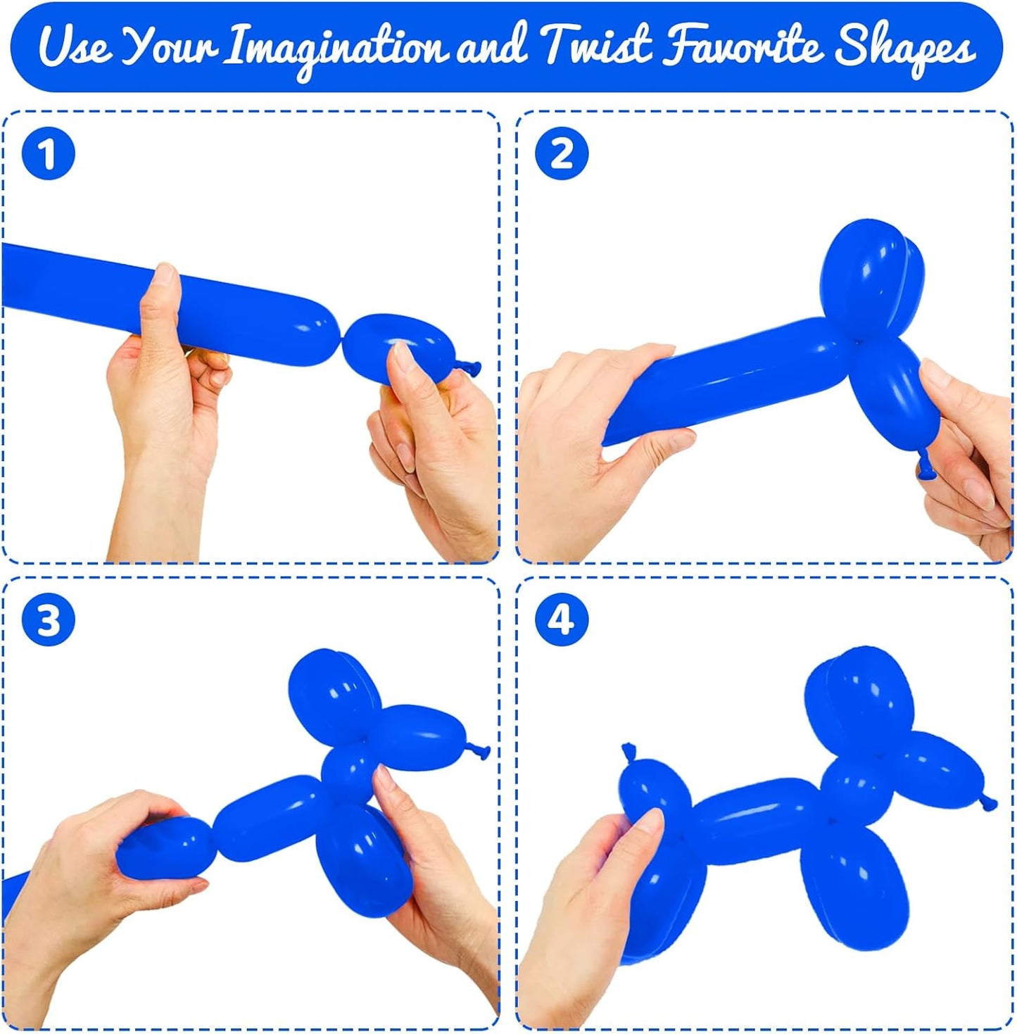 100Pcs Blue 260 Balloons, Long Balloon for Tying Balloon Arch, Long Skinny Ballons for Twisting Ballons Animal Balloons Birthday Party Wedding Festival Decorations