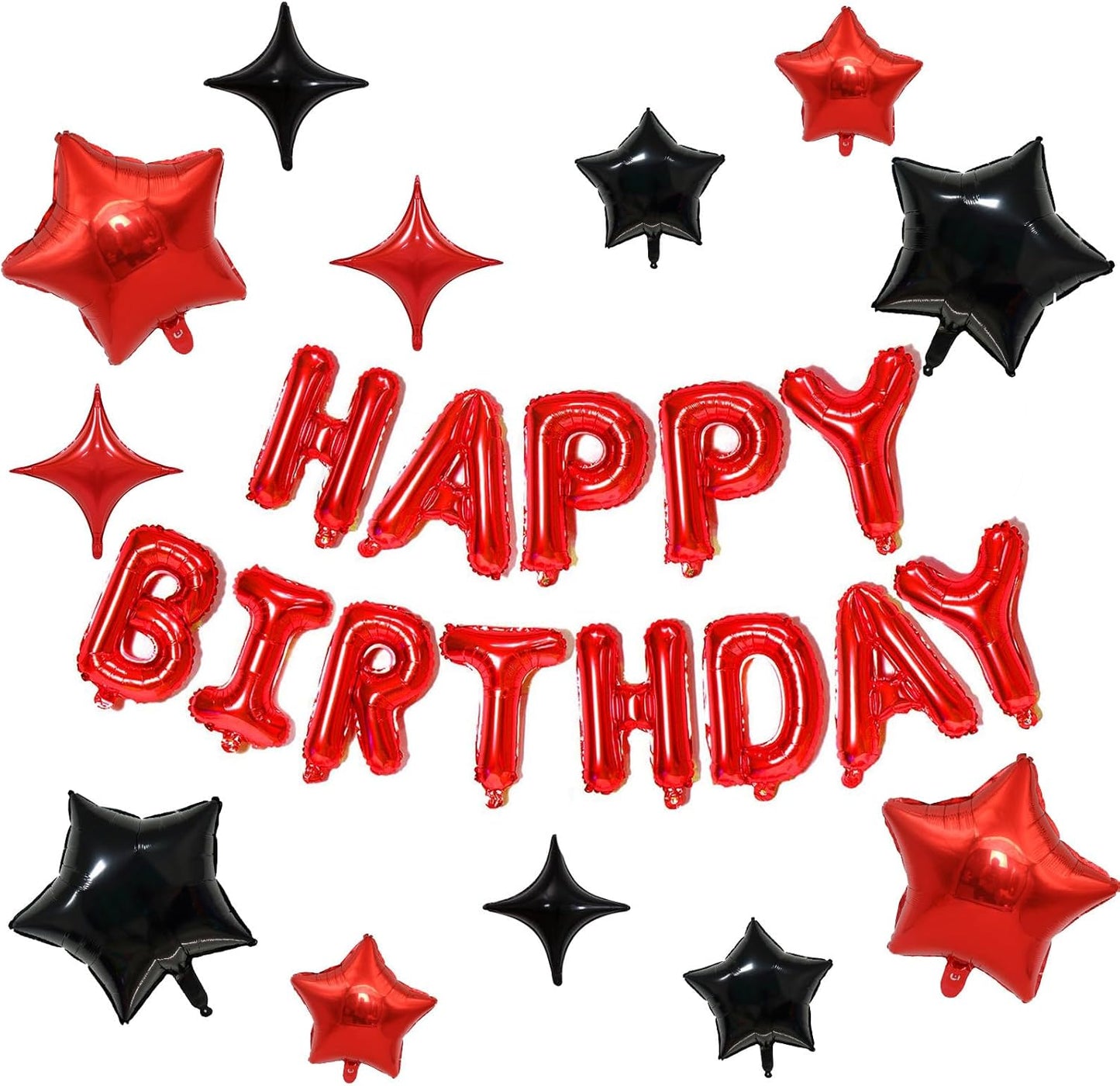 KALOR Red and Black Happy Birthday Balloons Kit with16 Inch Mylar Foil Letters Balloon and Star Balloons for Women, Men, Boys & Girls Kids Birthday Decorations Photo Backdrop