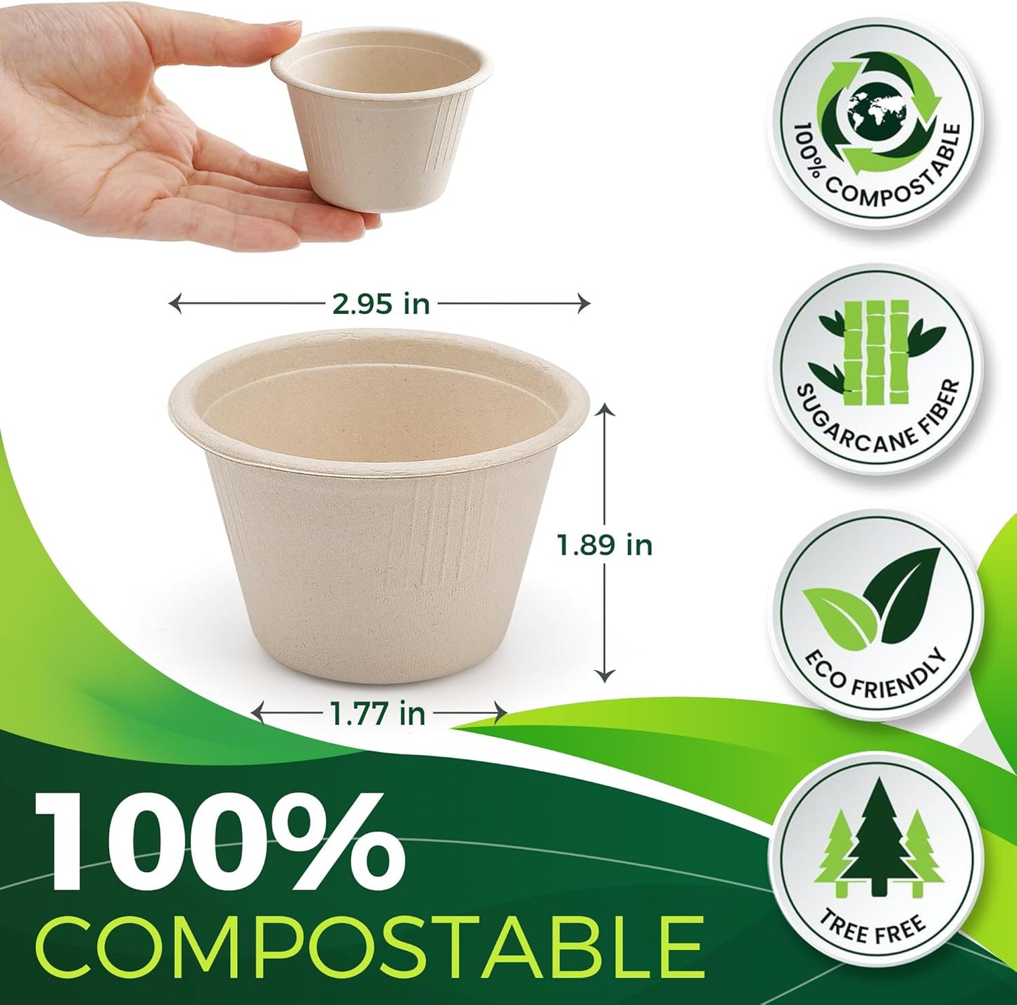 4oz Disposable Paper Bowls [100-Pack], Sturdy Small/Mini Paper Cups, Perfect for Dip Sauce, Tasting and Snacks, 100% Compostable Sample Cups