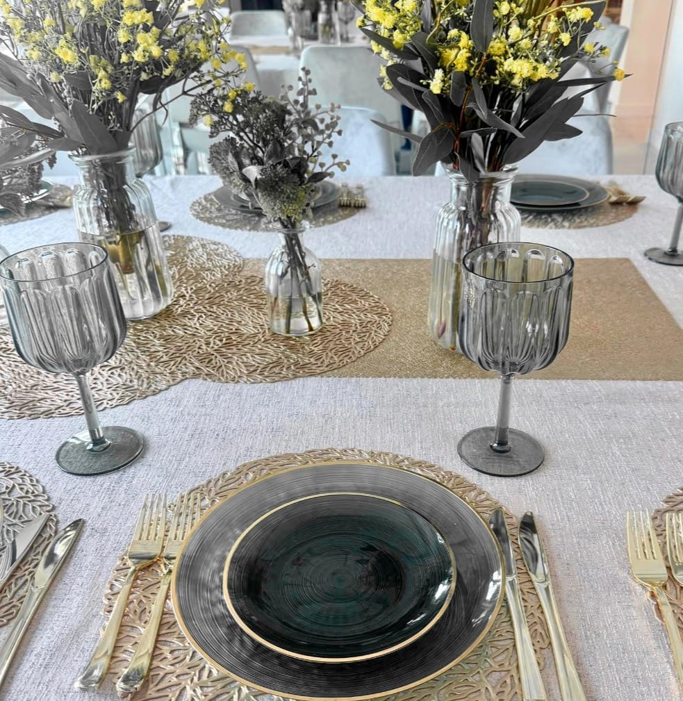 " OCCASIONS " 100 Plates Pack,(50 Guests) Premium Wedding Party Disposable Plastic Plates Set -50 x 10'' Dinner + 50 x 7'' Salad/Dessert (Belize in Black & Gold)