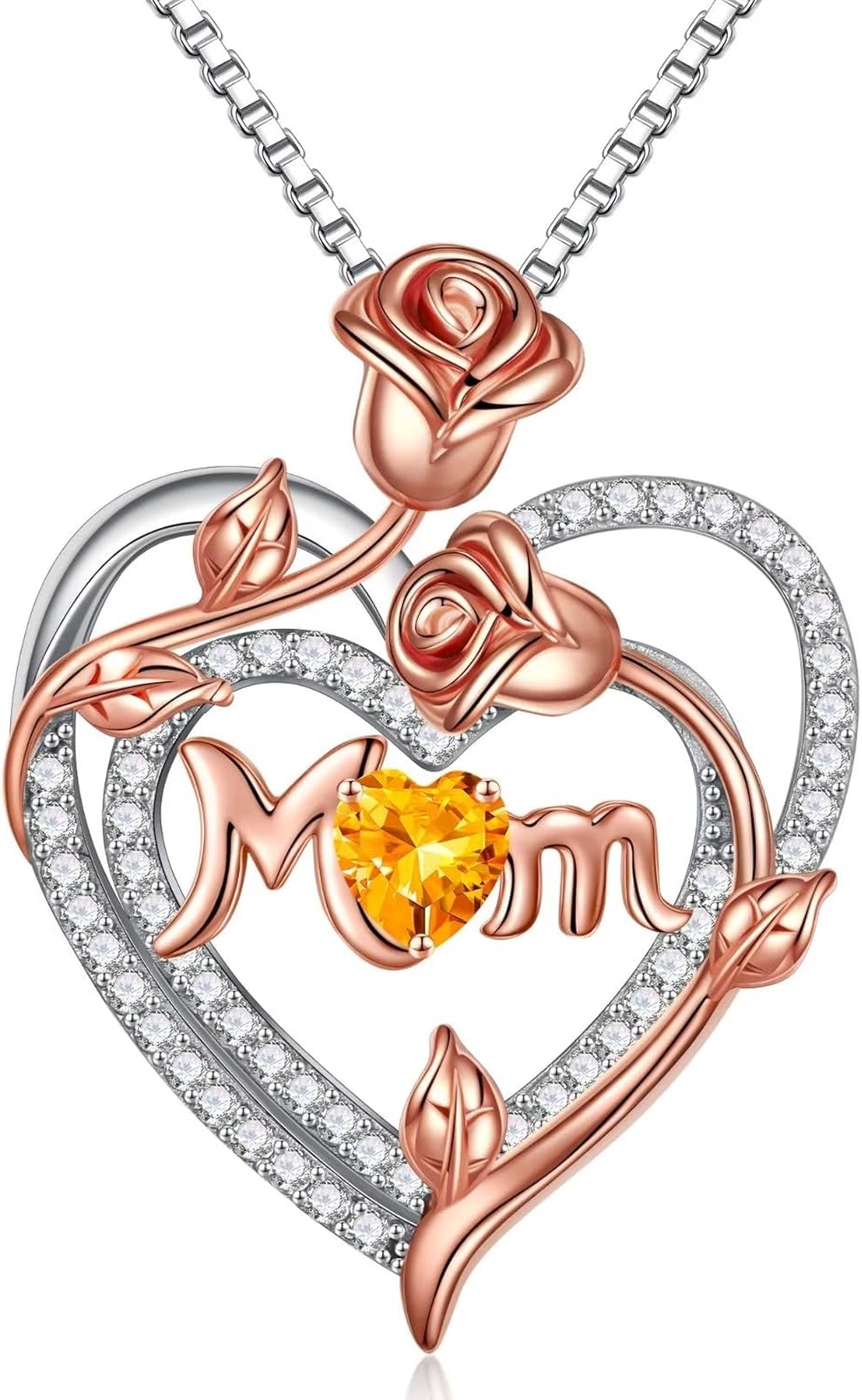 Iefil Christmas Gifts for Mom- 925 Sterling Silver Necklace, Rose Heart Birthstone Necklace, Stocking Stuffers for New/Step/Bonus Mom/Mother in Law