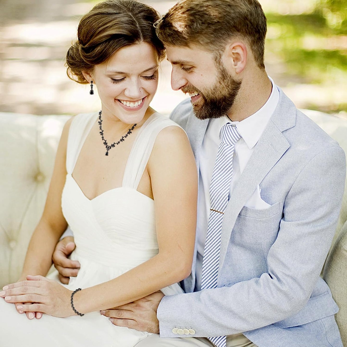 Hadskiss Jewelry Set for Women, Necklace Dangle Earrings Bracelet Set with White AAA Cubic Zirconia, Allergy Free Wedding Party Jewelry for Bridal Bridesmaid