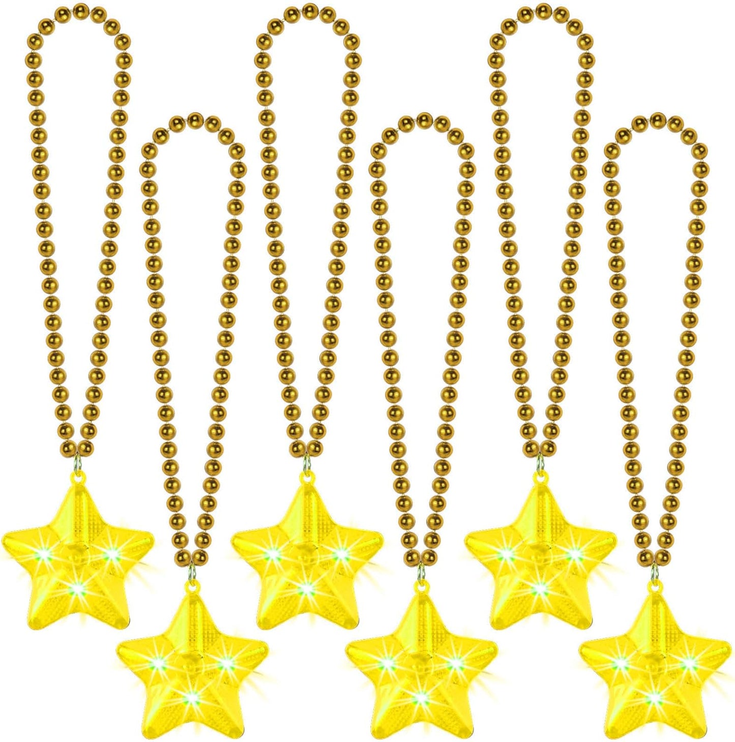 6 Pack Yellow LED Glow Star Necklace Bulk Beaded Necklaces for Halloween Christmas Decorations Mardi Gras Party Favors