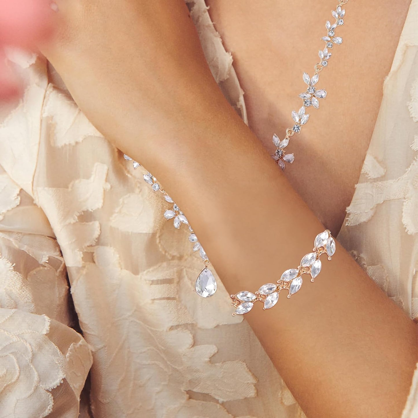 Kamirola Bridal Jewelry Set, Jewelry Set for Women, Necklace Dangle Earrings Bracelet Set, White Gold Plated (TR76)