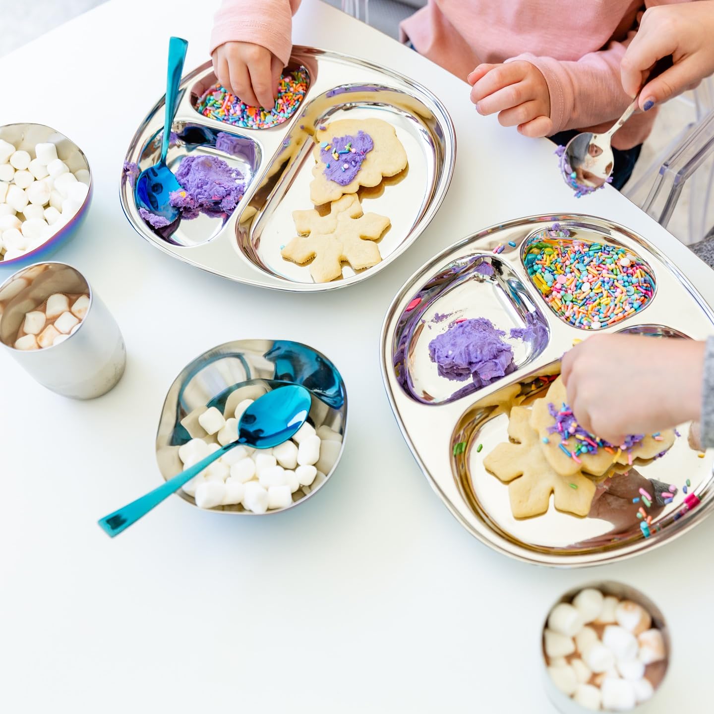 Ahimsa Stainless Steel Plates for Kids - Divided Plates for Toddlers, Pediatrician Designed, Non Toxic Toddler Plate, Camping Plate, BPA Free & Dishwasher Safe (Set of 4)