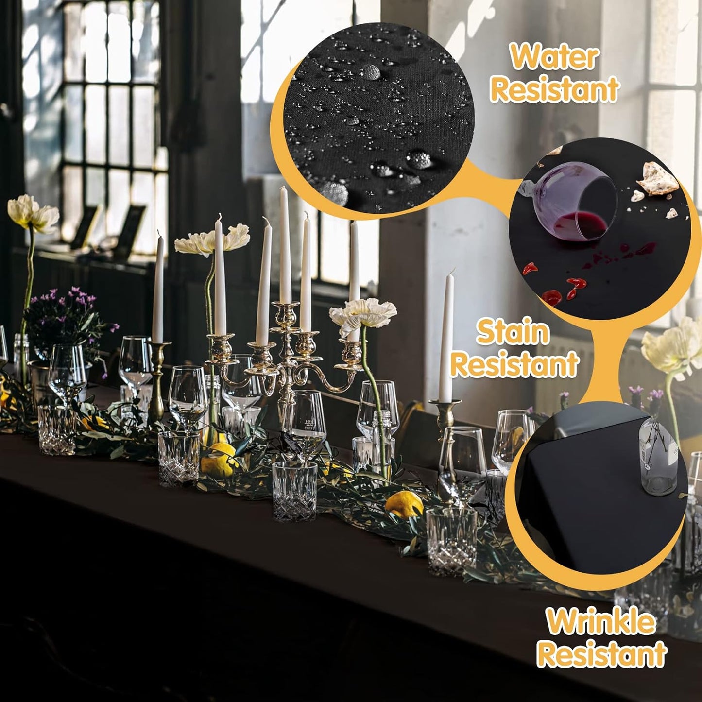 BRILLMAX 10 Pack Black Tablecloths for 6 Foot Rectangle Tables 60 x 102 Inch - 6ft Rectangular Bulk Linen Polyester Fabric Washable Cloth Cover for Wedding Reception Banquet Birthday Party