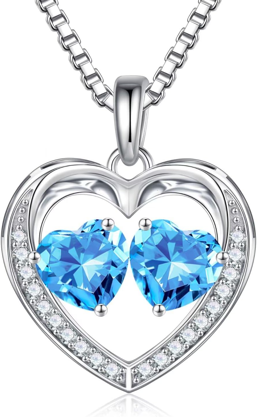 Iefil Christmas Gifts for Wife - 925 Sterling Silver Birthstone Necklace, Anniversary Birthday Gifts for Women, Stocking Stuffers for Women Wife Mom Daughter