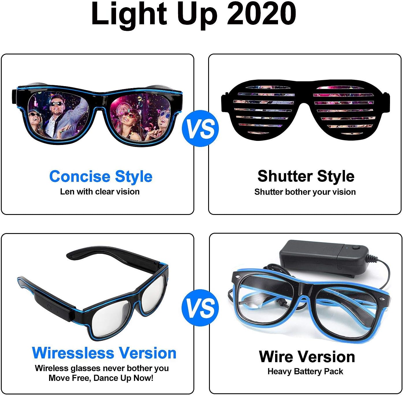 YouRfocus Wireless LED Light Up Glasses Glow in the Dark Neon Rave Glasses for Rave Party, EDM, Halloween, Christmas (Pink)