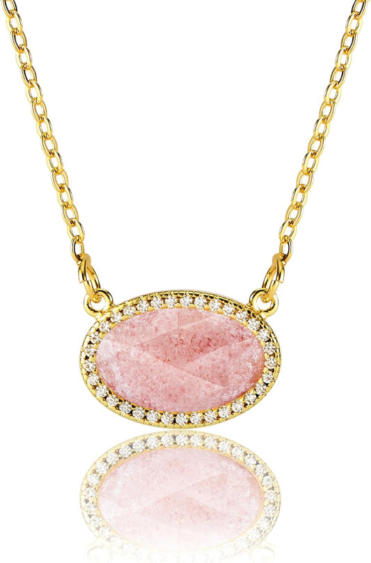 14K Gold Plated Pendant Necklace for Women Oval Cut Gemstone Crystal Pendant Necklaces Birthday Gifts for Women Mom Wife Friends