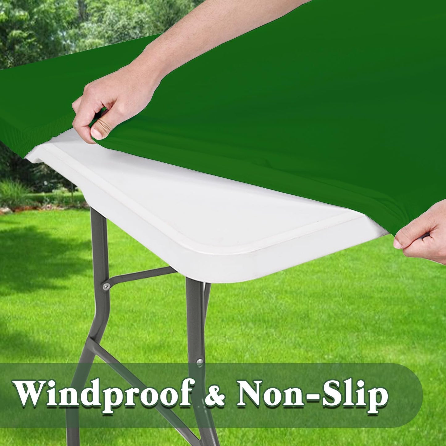 6 Pack Picnic Fitted Table Cover for 8 Foot Tablecloth for Rectangle Tables Waterproof Stretch Washable Folding Indoor and Outdoor Spandex Table Cloth for Camping Banquet and Parties (Green,30" x 96")