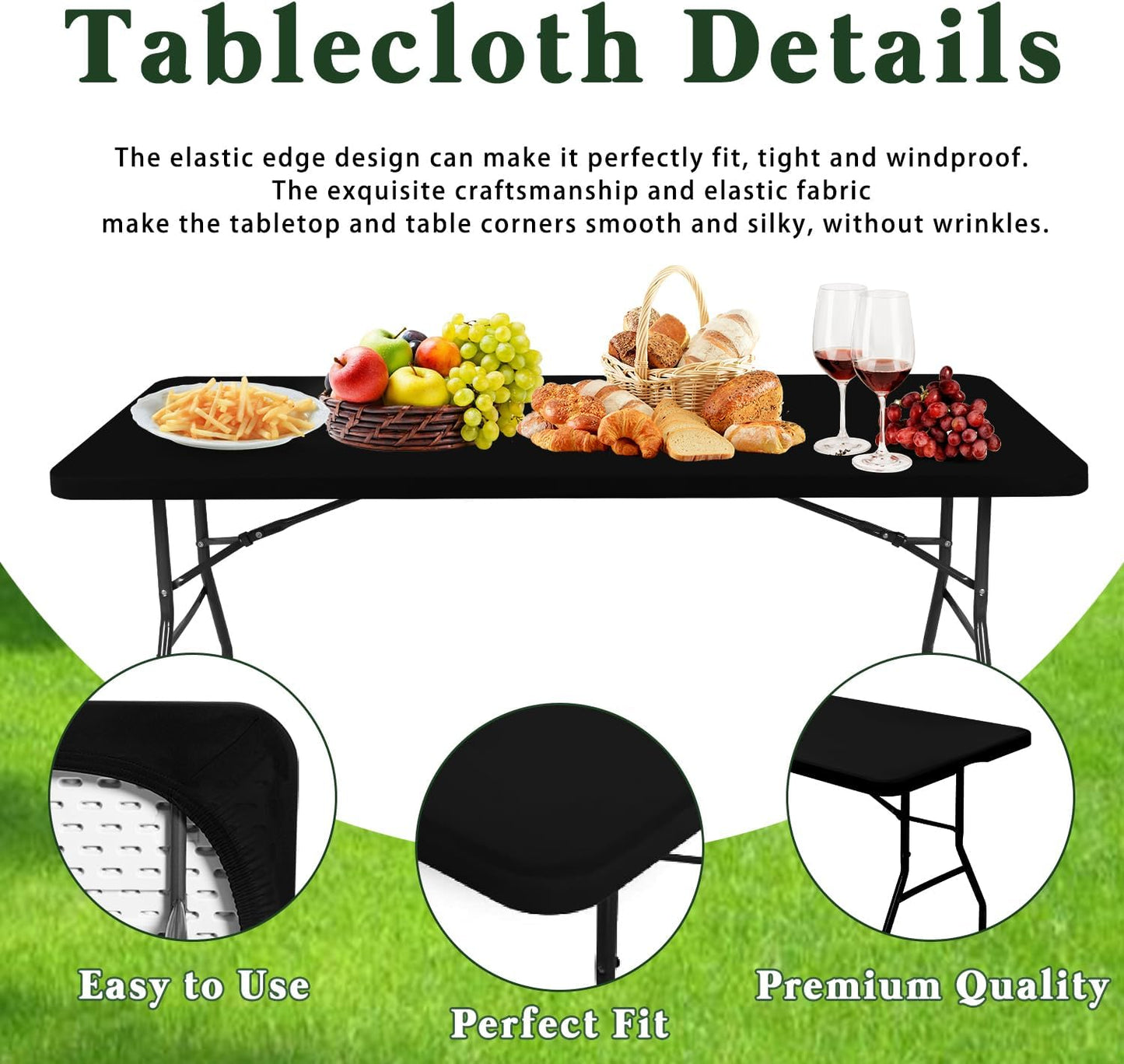 6 Pack Picnic Table Cover Outdoor Elastic Fitted Tablecloths for 5 Foot Rectangle Tables Waterproof Stretch Washable Patio Folding Spandex Table Cloth for Camping Banquet and Parties (Black,30" x 60")