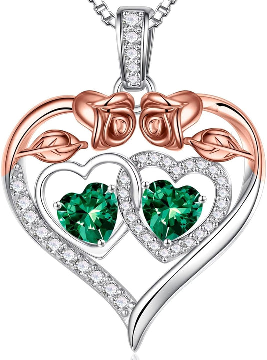 Iefil Double Birthstone Necklace Gifts for Wife Girlfriend Her Women, Birthstone Jewelry Gemstone Valentines Birthday Gifts for Her Women Wife Mom Grandma