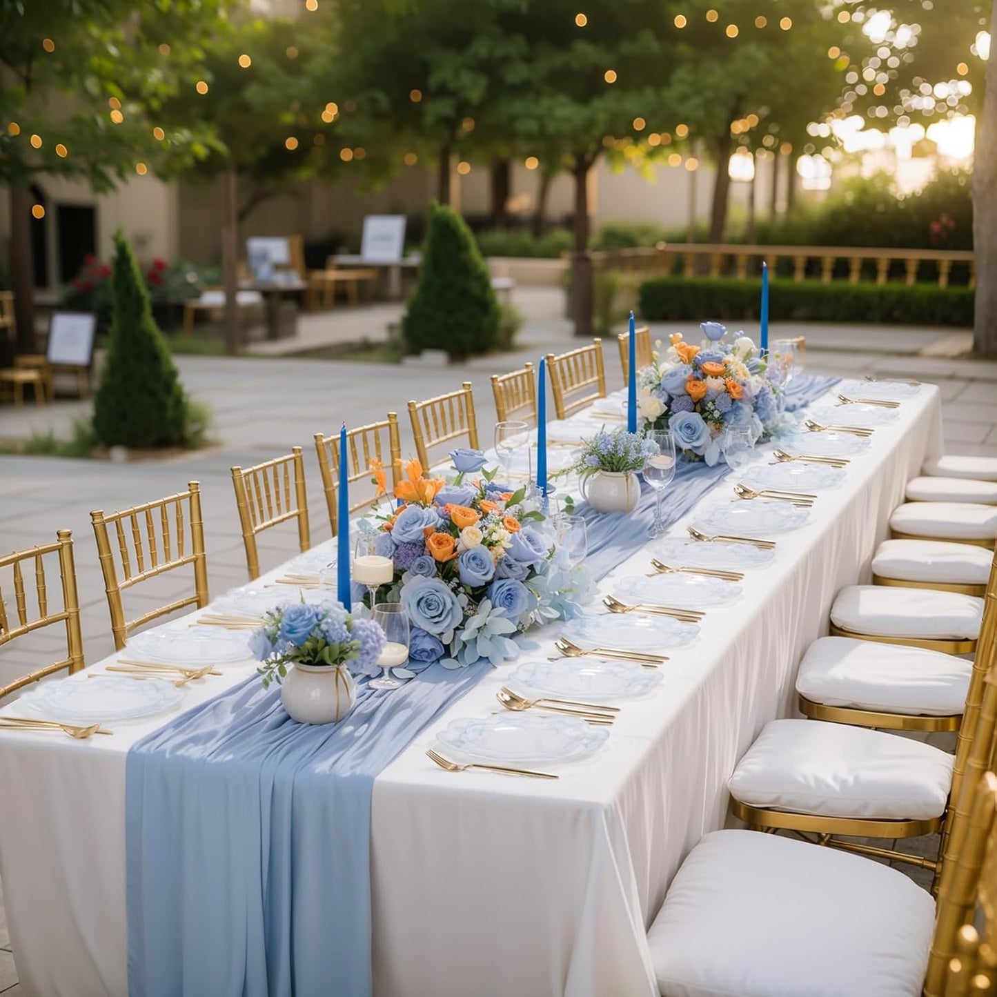 LIYH 60 Pcs Blue Bow Plastic Plates for Party - Blue Bow Knot Scalloped Plastic Plate Disposable Plates Set for Wedding Bridal Shower - 10.25" Dinner & 7.5" Dessert Plate