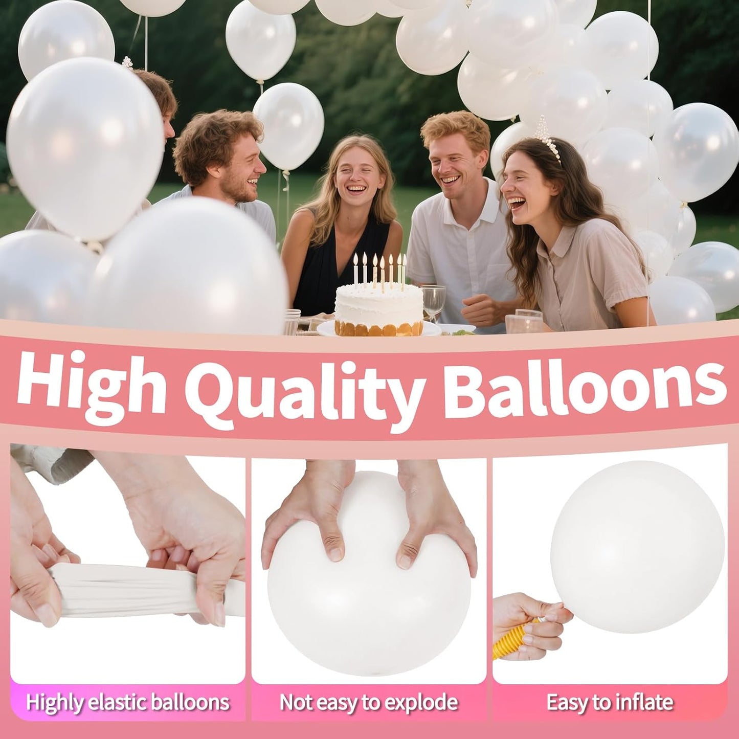 KAWKALSH Pearl White Balloon 110pcs, 12 Inch Thickened Latex Party Balloons Helium Bright Color for Birthday Baby Shower Wedding Party Supplies Arch Garland Decoration