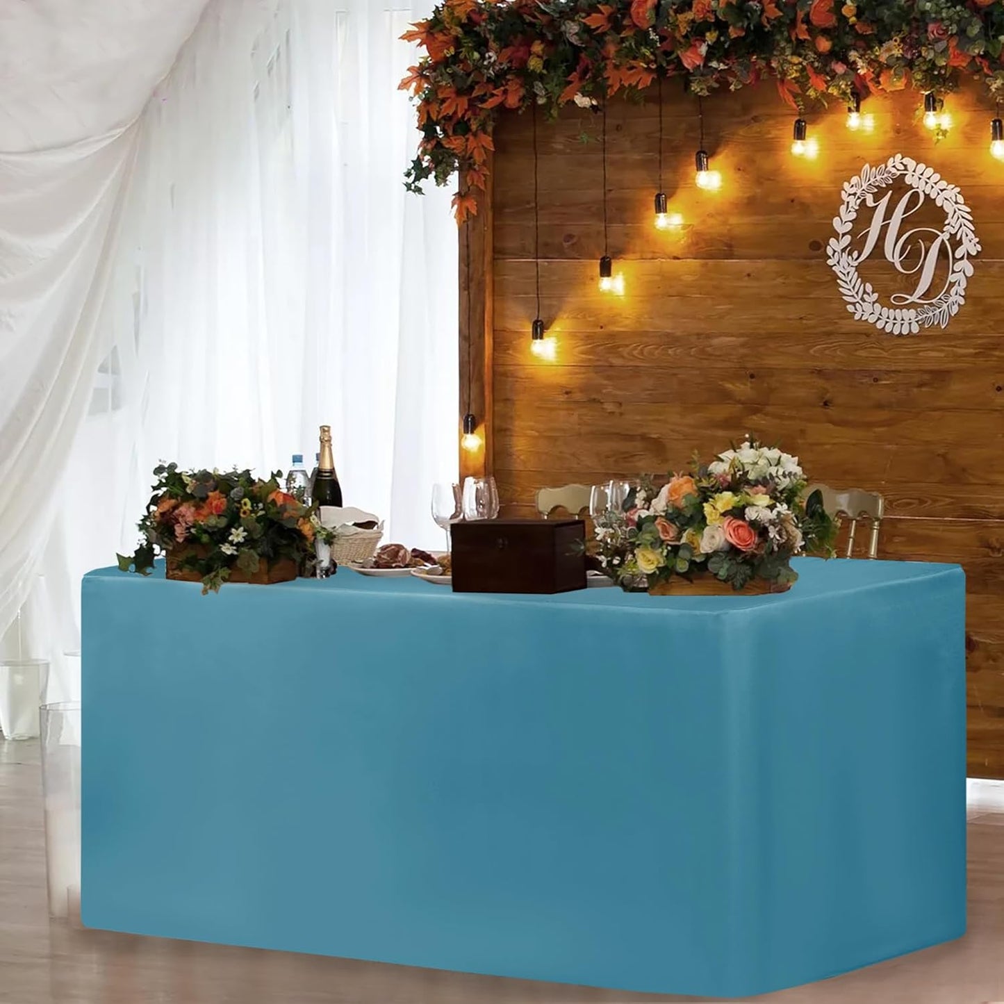 HolidayIdeas Fitted Teal Table Covers - 96 x 30 Inch - 2 Pack Rectangle Tablecloths for 8 Foot Tables, Polyester Fabric Tablecloth for Parties, Baby Shower, Wedding, Trade Show