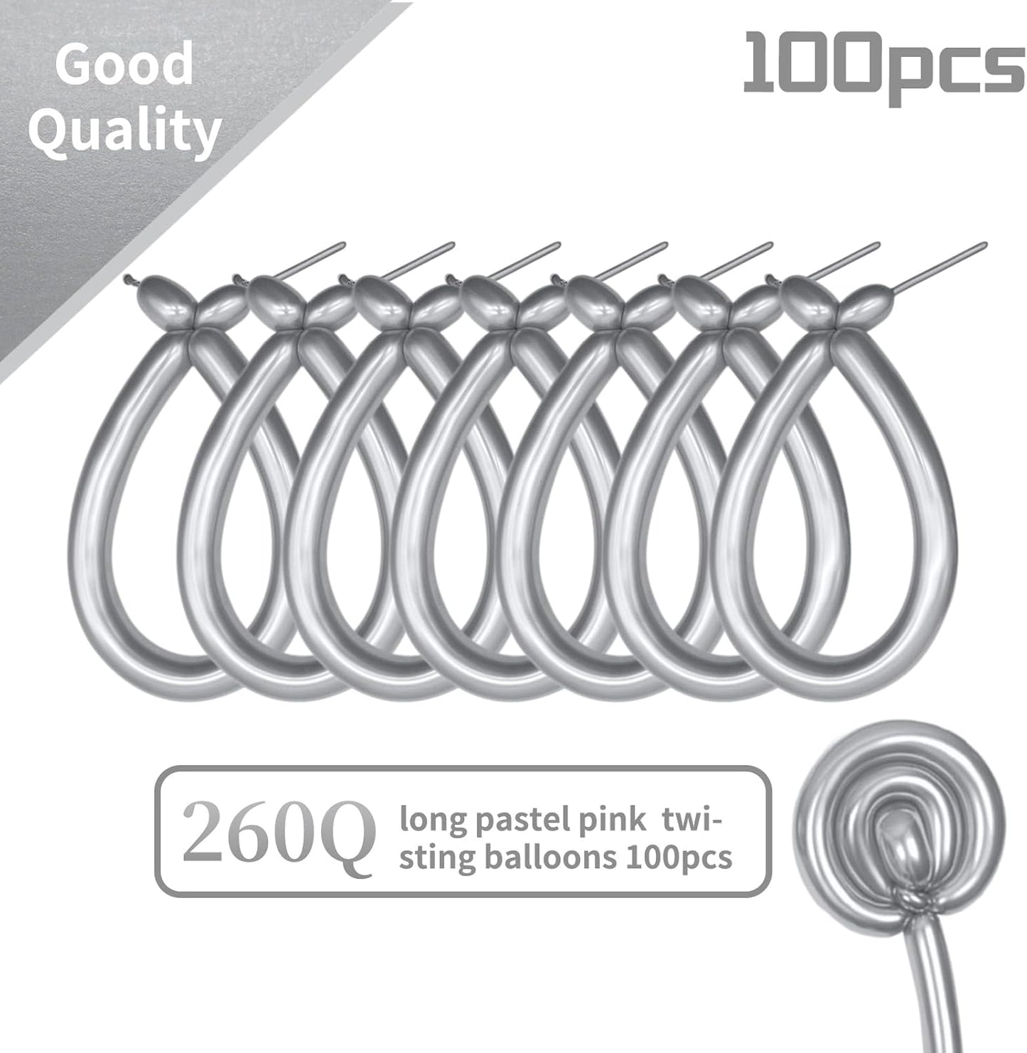 KAWKALSH 260 Metallic Silver Long Balloons for Balloon Garland Thickening Skinny Latex Twisting Animals Modeling Christmas Birthday Wedding Party Festival Decorations 100pcs