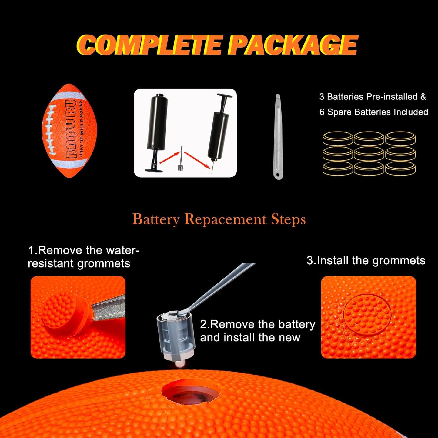 Light Up Football, Glow in The Dark Balls Toys, Junior NO 6 - Birthday Gifts for Boys Kids Teen Youth 8 9 10 11 12 Year Old, Catch Games in Backyard Evening, Camping, Beach, Outdoor (Orange+White)