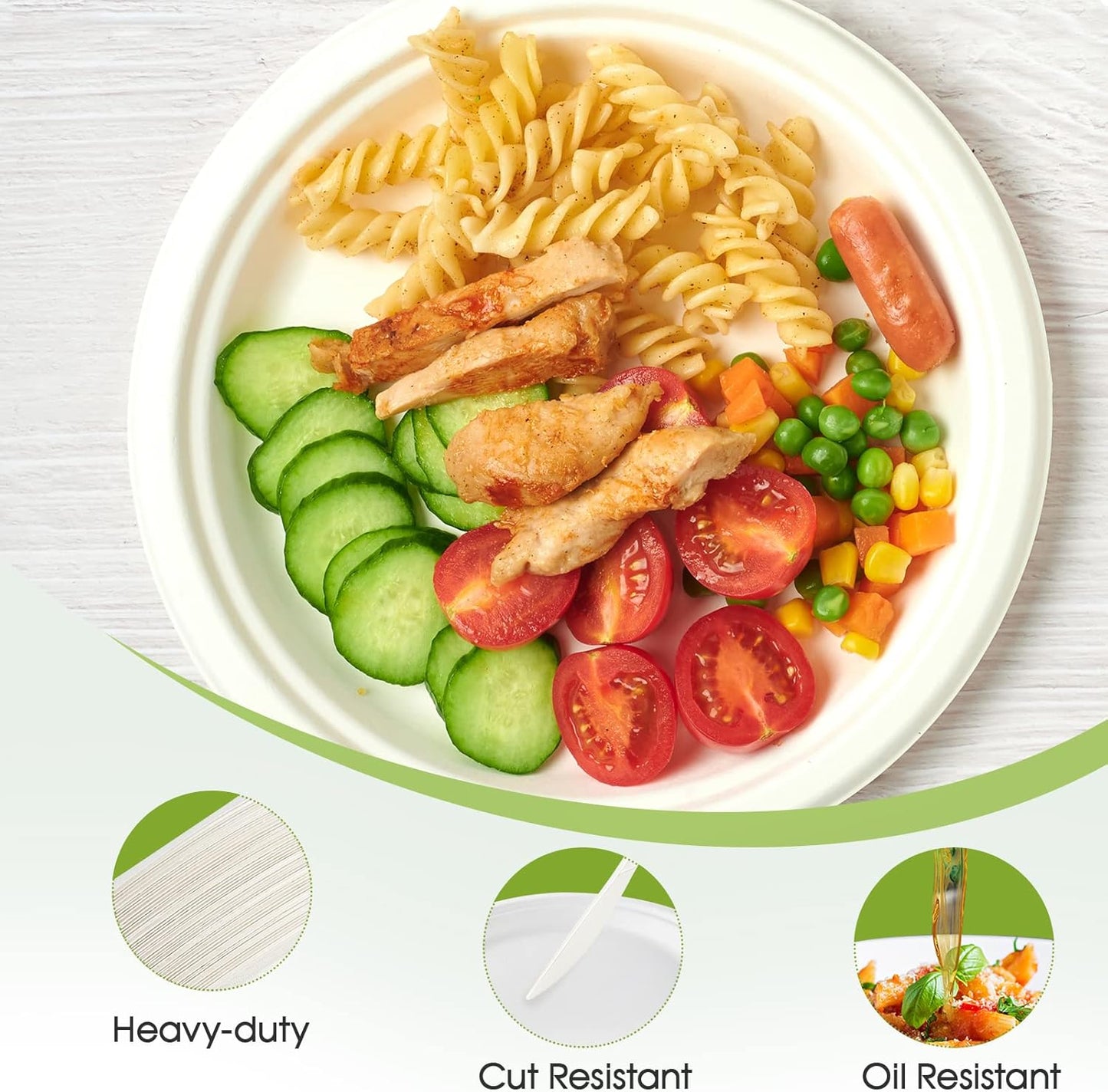 ECOLipak 9 inch 150 Pack Compostable Paper Plates, Heavy Duty Disposable Biodegradable Eco-friendly Sugarcane Bagasse Plates for Party Thanksgiving