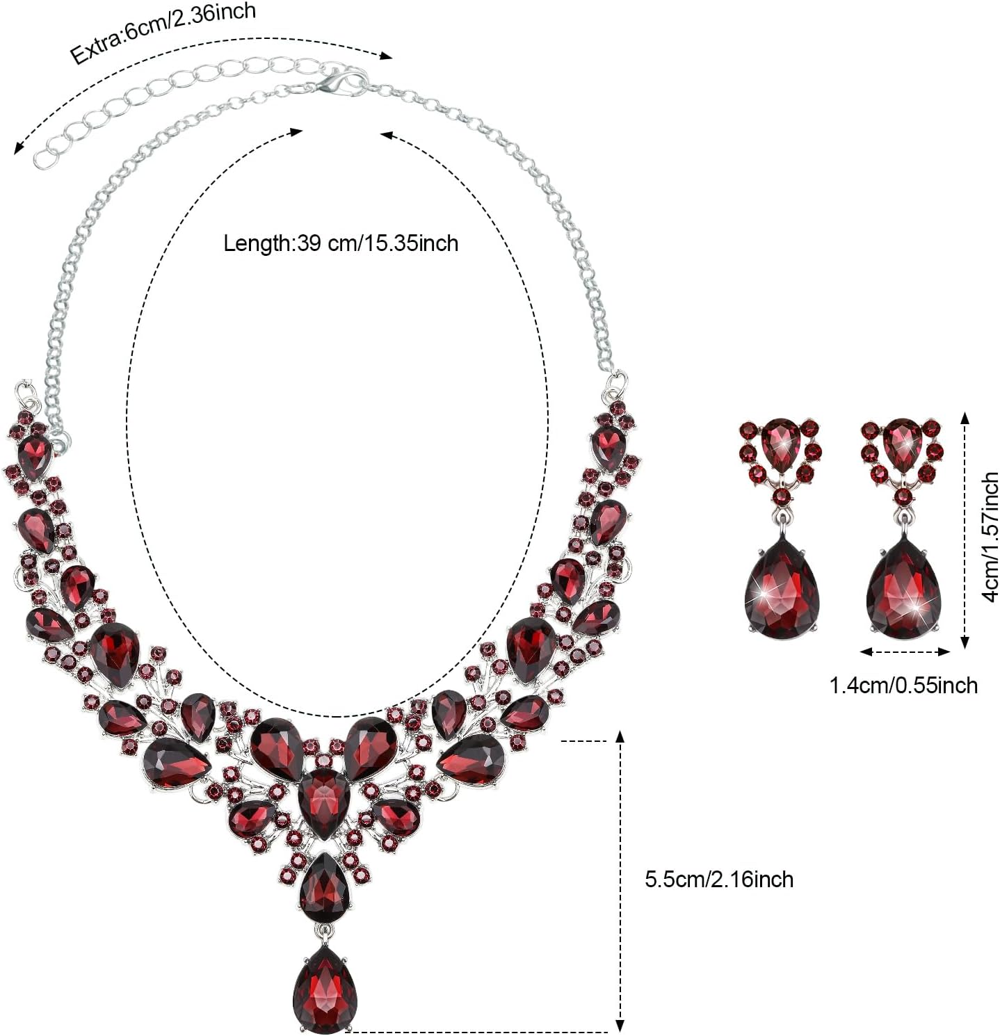 Hicarer Bridal Teardrop Cluster Crystal Jewelry Set for Women Necklace Earrings Wedding