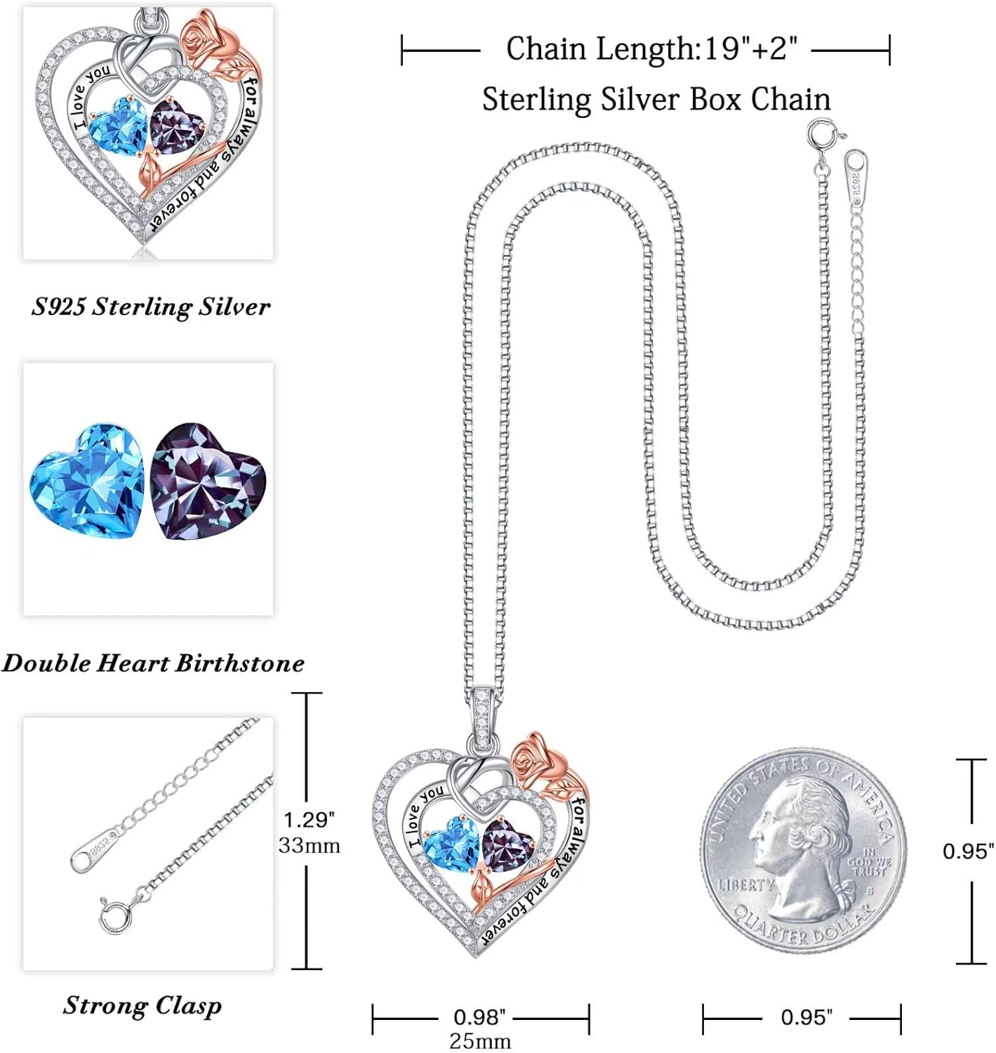 Iefil Christmas Gifts for Wife Women - 925 Sterling Silver Double Birthstone Necklace, Anniversary Birthday Gifts for Women, Jewelry Gift for Wife Girlfriend Mom Her