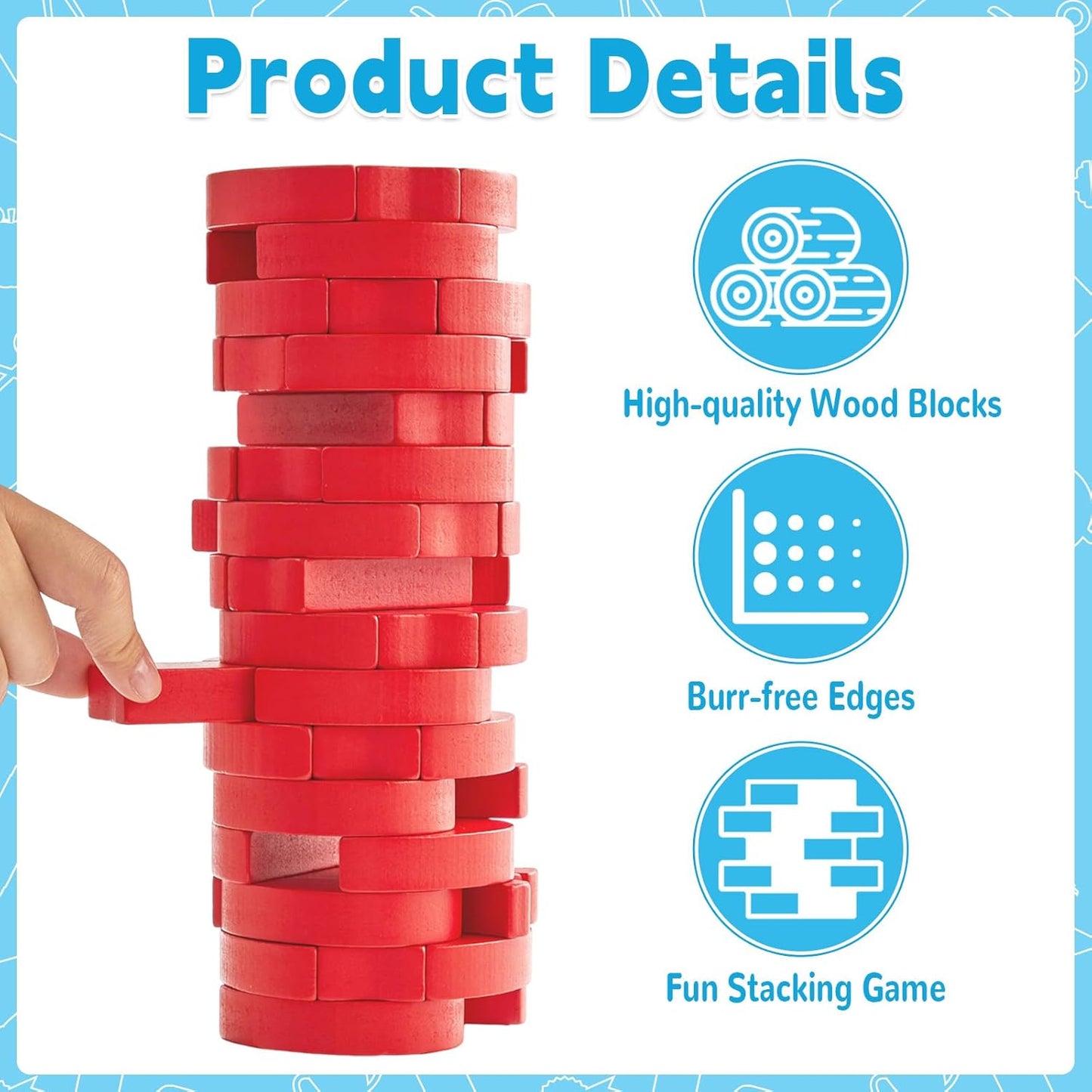 Tower Stacking Game Fall Thanksgiving Games Apple Shape Wooden Blocks Tumbling Tower and Balancing Game for Family Adults Team Indoor Building Friends Group Coworkers Games Fun Party Activities