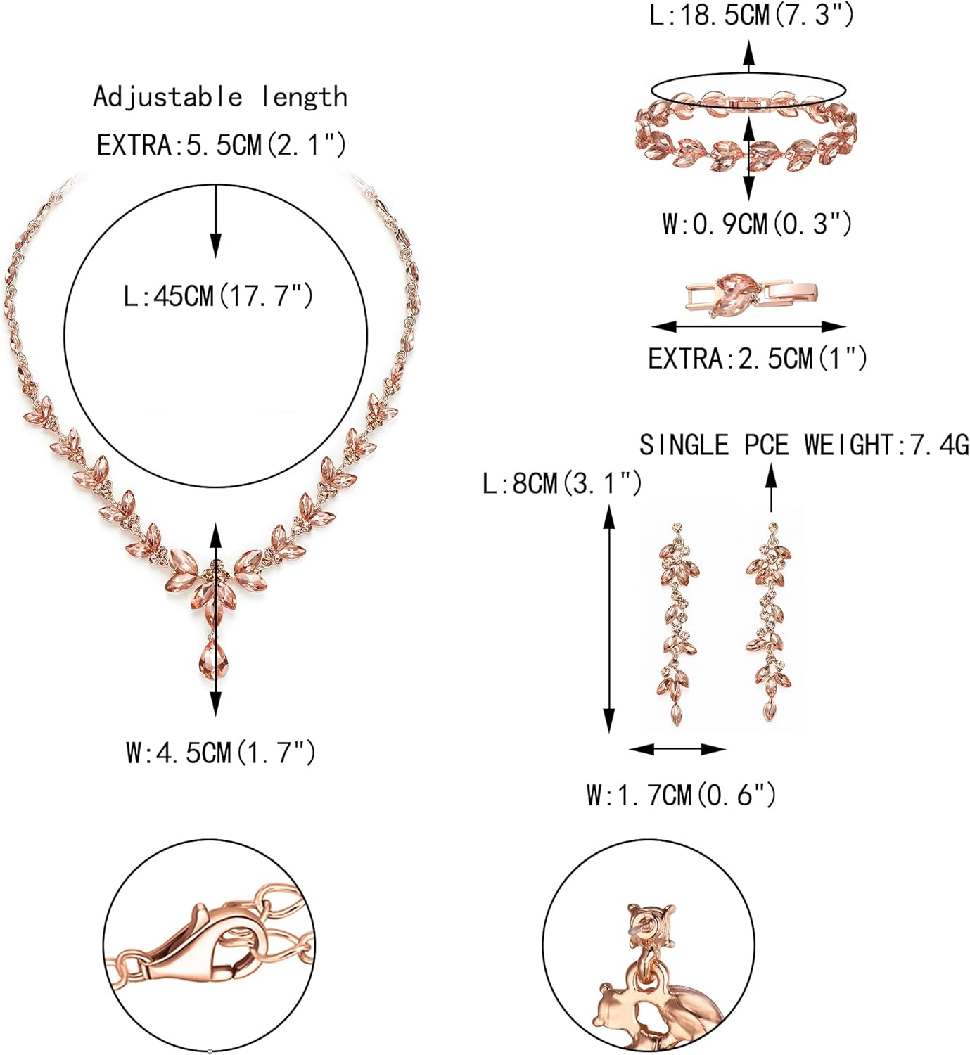 EVER FAITH Austrian Crystal Bridal Bridesmaid Jewelry Sets, Elegant Marquise Rhinestone Leaf Necklace Dangle Earrings Tennis Bracelet Set for Women