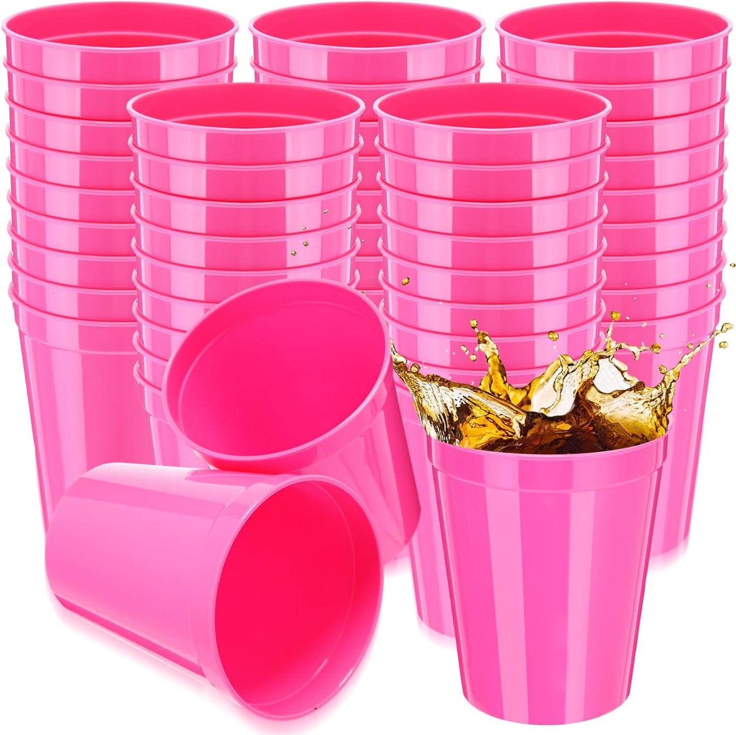 Yungyan 50 Pack 16oz Stadium Cups Reusable Plastic Cups Blank Drink Tumblers for Parties, Events, DIY Projects, 4.5 x 3.54 x 2.72 Inch (Rose Red)