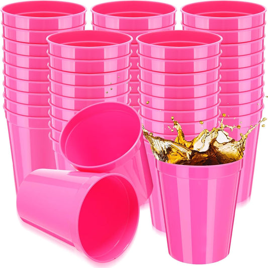 Yungyan 50 Pack 16oz Stadium Cups Reusable Plastic Cups Blank Drink Tumblers for Parties, Events, DIY Projects, 4.5 x 3.54 x 2.72 Inch (Rose Red)