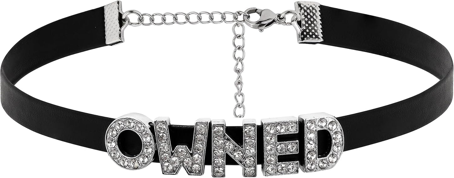 Sacina Gothic Punk Cute Owned Choker, Black Choker, Black PU Leather Chocker Collar, Gothic Goth Necklace, Costume Jewelry, Halloween Christmas Jewelry Gift for Women