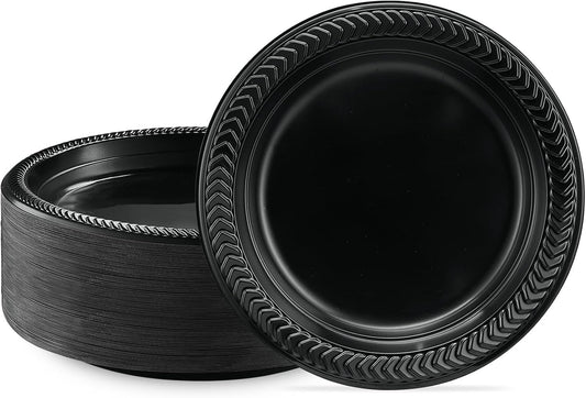 PLASTICPRO 200 PCS Black Plastic Plates Light Weight 7 Inch Plastic Dinner Dessert Appetizer Plates Black Plates Disposable for Party and Wedding