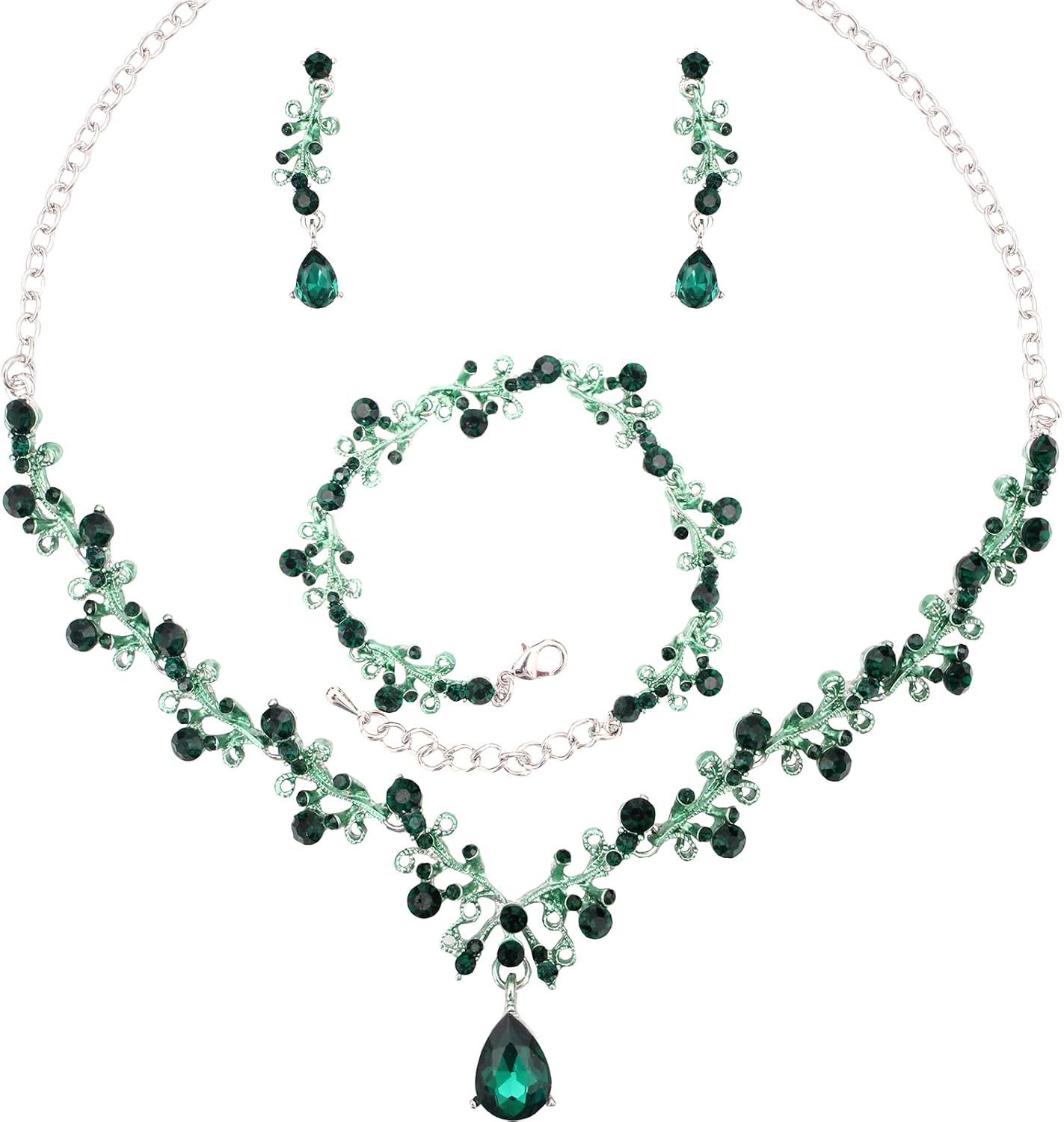 3Pcs Austrian Crystal Jewelry Set for Women, Necklace Dangle Earrings Link Bracelet Jewelry Set with Gold/Platinum/Gun Plated, Wedding Party Jewelry for Bridal Bridesmaid