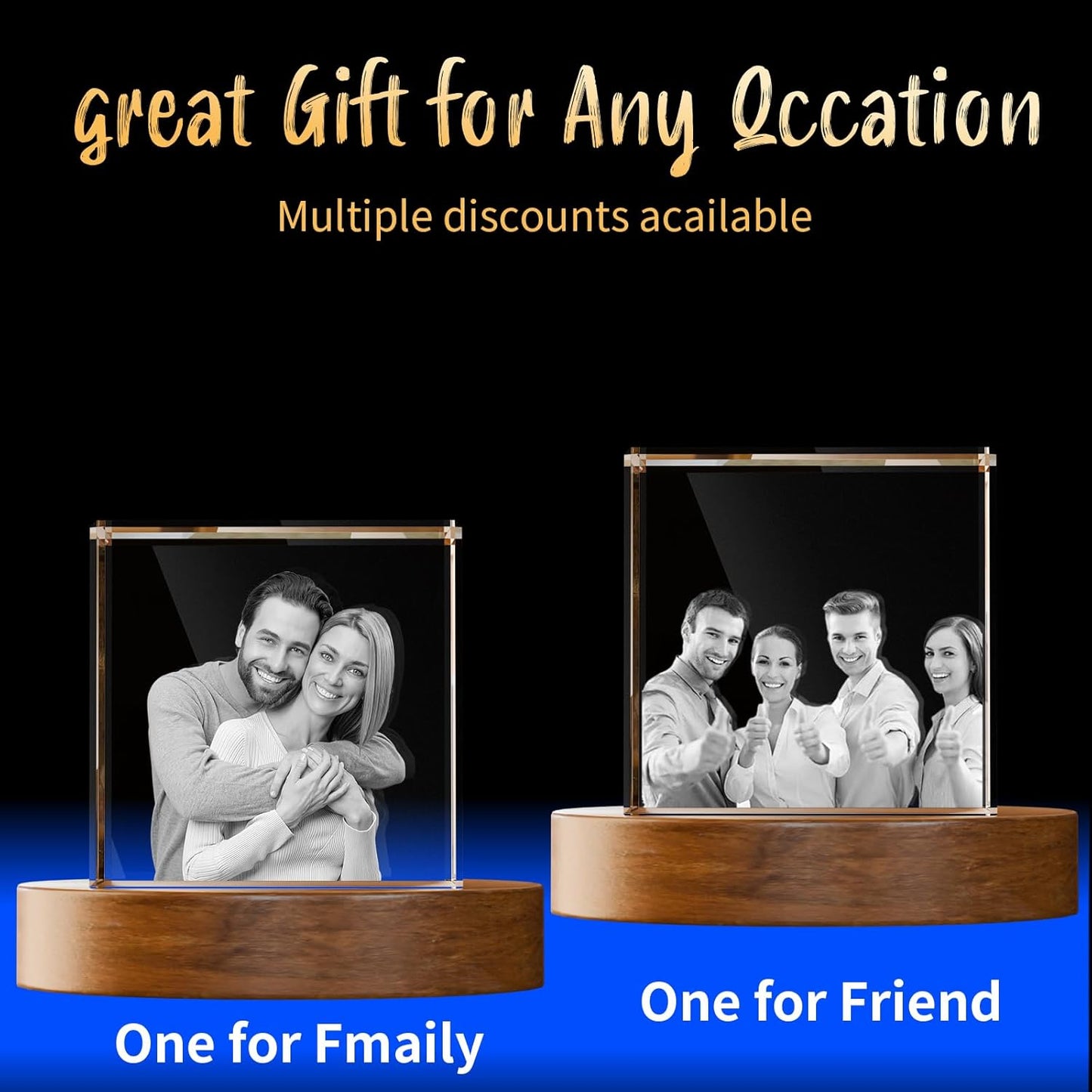 Artmosphere 3D Crystal Photo, Personalized Gifts for Women, Wife, Men, Mom, Father, Her, Him, Dad, Grandpa, Great Customized Gift With Your Own Photo, Custom Glass 3D Laser Etched Picture Wedding - Square