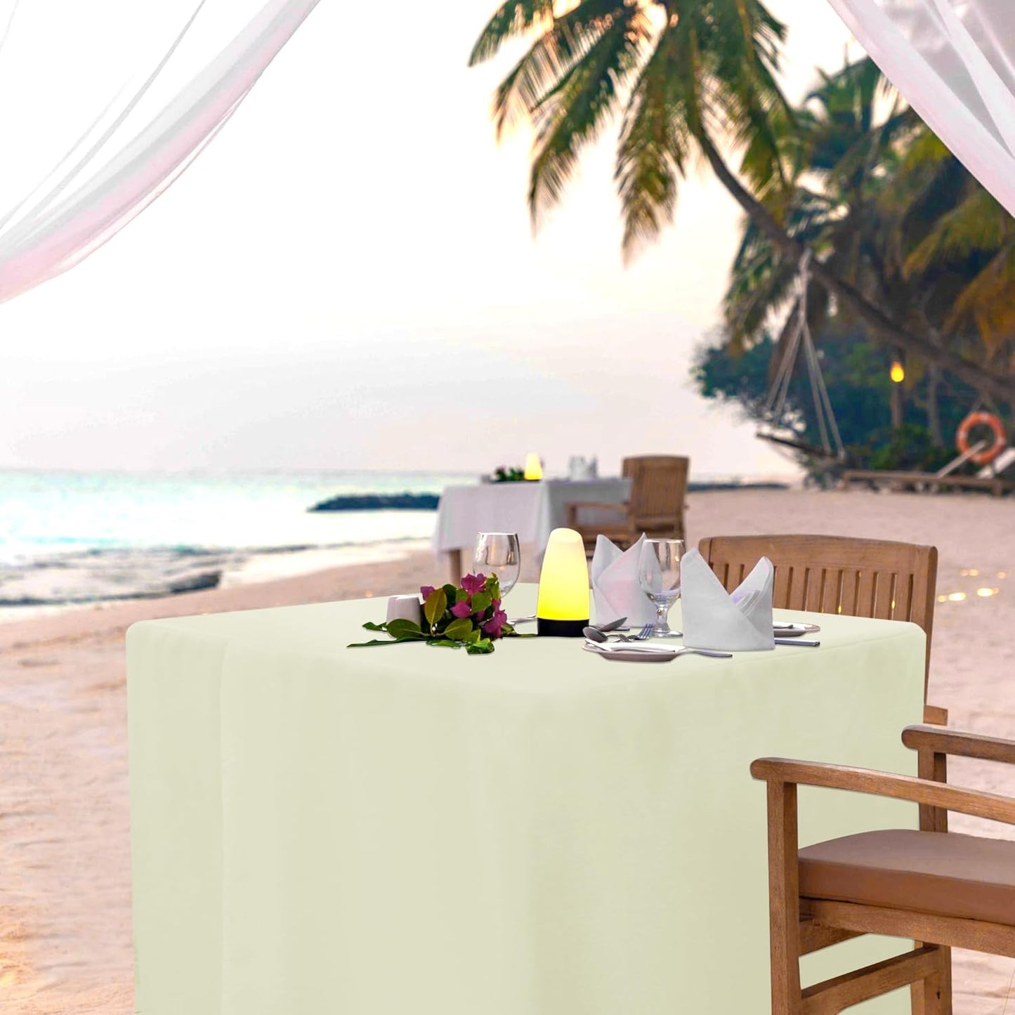 HolidayIdeas 2 Pack Square Fitted Table Covers - 34 x 34 Inch -Card Table Clothes Washable Tablecloth Protectors for Parties, Holiday Dinner, Trade Show, Vendor Stand, Butter Cream