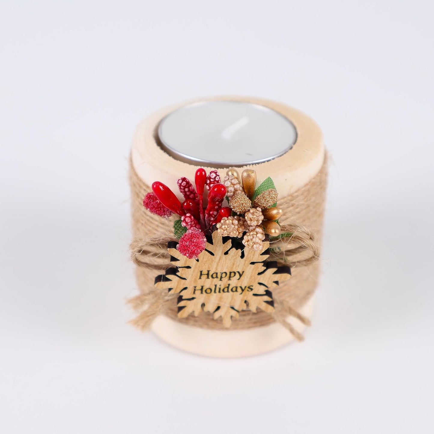 HTF Pack of 10 Christmas Decorations Wood Tealight Candle Holder, New Year Decoration, Noel Christmas Candles Bulk, Xmas Decoration, Noel Decor (CH-Snowflake, Light Brown)