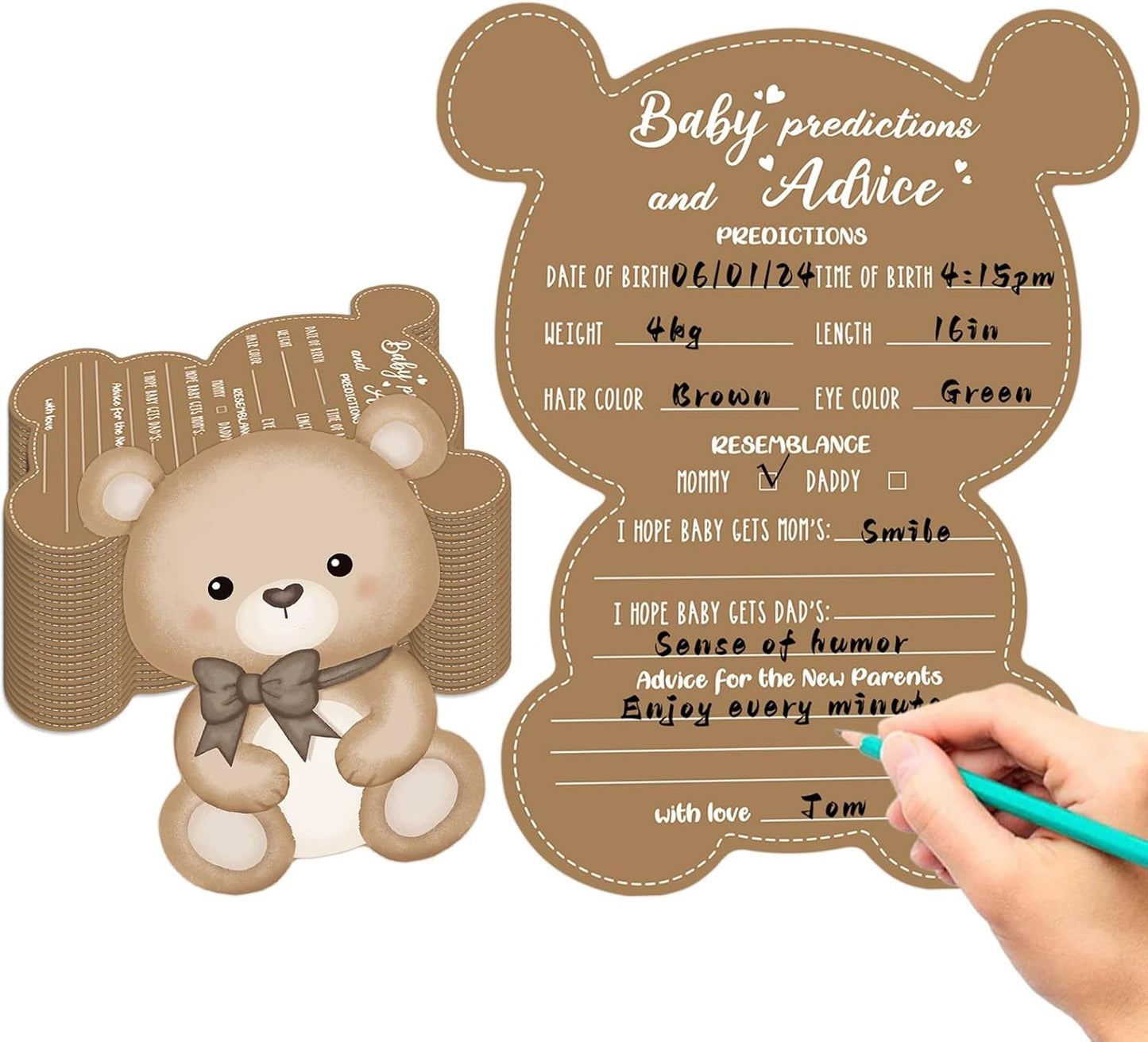 50 Pcs Teddy Bear Baby Shower Game Set Prediction and Advice Cards We Can Bearly Wait Baby Shower Decorations Bear Best Wishes Gender Neutral Game Party Activity Supplies