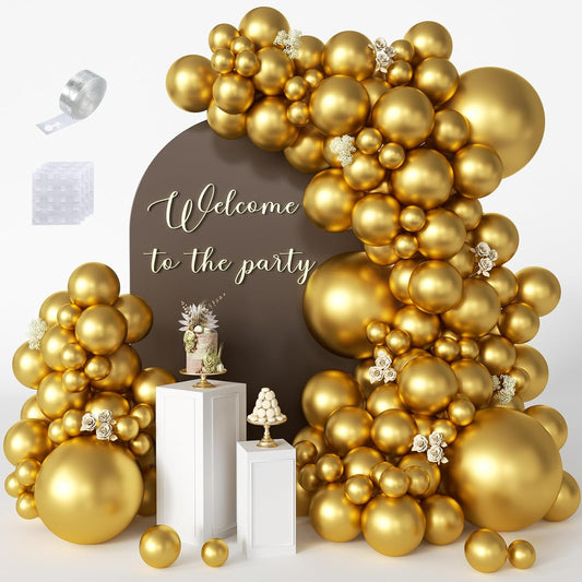 Gold Balloon Arch Kit, 125 Pcs Gold Balloons Different Sizes 18 Inch 12 Inch 10 Inch 5 Inch Metallic Gold Balloons Garland for Birthday Baby Shower Wedding Graduation Party Decoration
