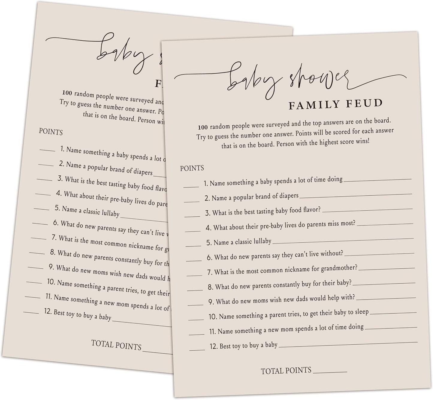 Baby Shower Family Feud Game - Pack of 30 Game Cards 1 Answer Key, Baby Shower Game for Boy & Girl, Gender Neutral Baby Shower Decorations, Baby Feud Game Supplies-06B-Light Brown