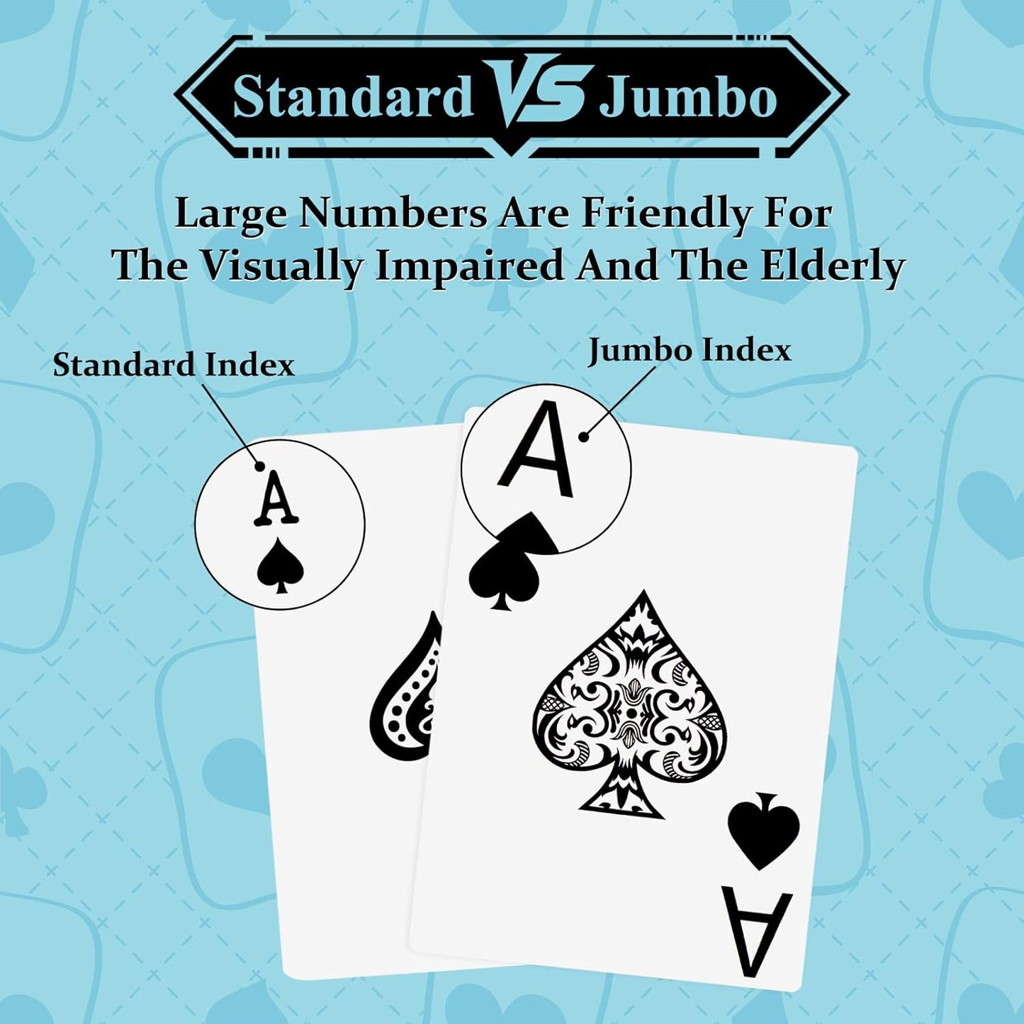 Plastic Playing Cards Waterproof Cards Poker Card 2 Pack Playing Card Large Print for Adults Seniors, Deck of Card Set Poker Cards for Beach Trip Pool Party Games (Blue)