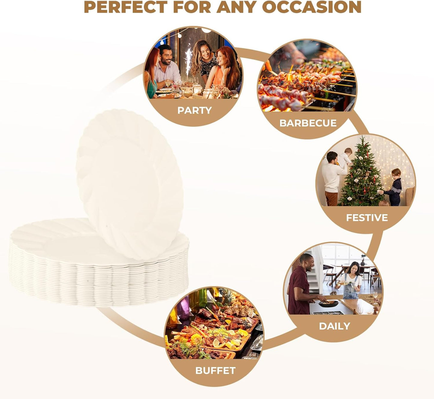 U-QE 25 Count Ivory Thanksgiving Plastic Plates - 13.4 inch Oval Plates Disposable Plates Heavy Duty For Big Eaters, Ivory Disposable Platters Ideal for Thanksgiving, Party, Picnic and Weddings