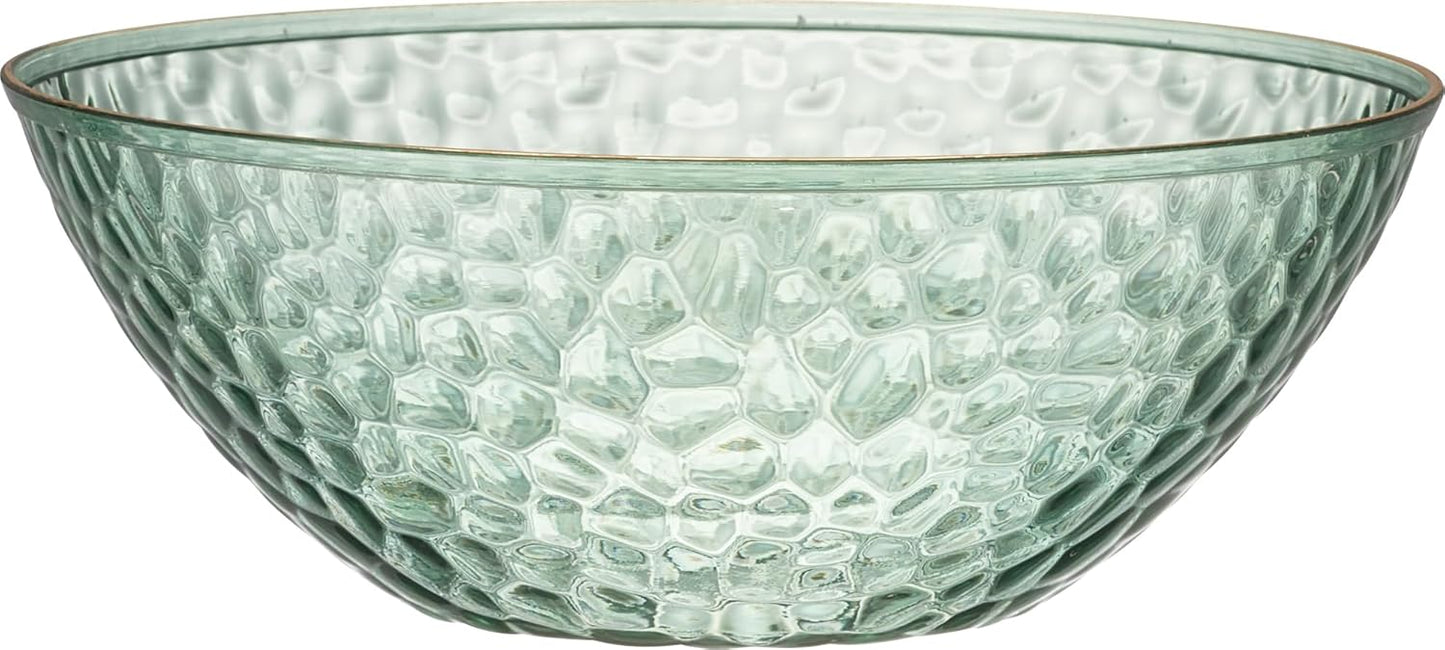 PLASTICPRO 30 Pack 12 Ounce Hammered Plastic Bowls Translucent Green with Gold Rim Heavyweight Disposable Plastic Soup Bowls Elegant Translucent Hammered Gold Rim Platsic Party Dishes
