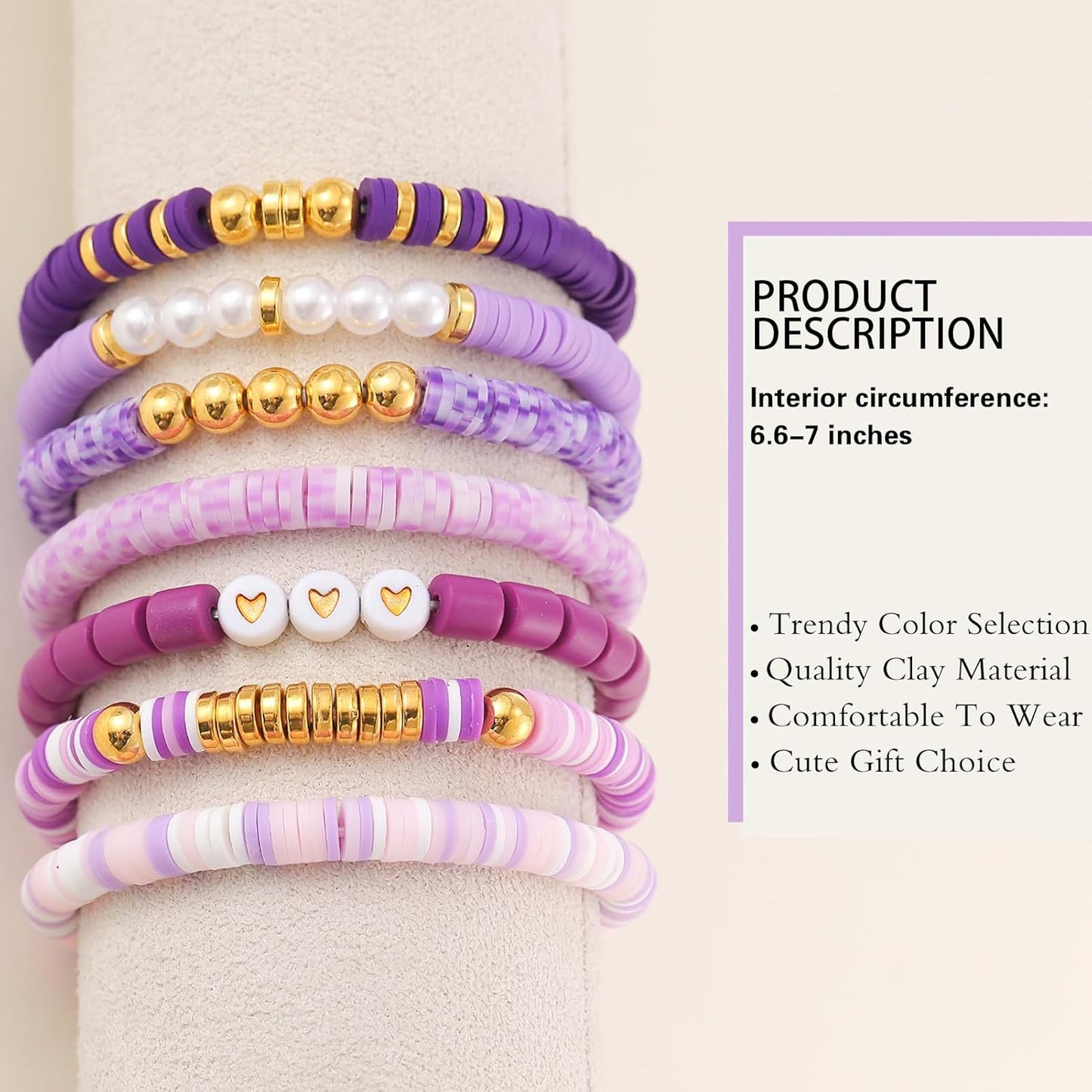 Friendship Bracelets Trendy Heishi Clay Bead Bracelets Stack Gold Beaded Stretch Bracelets for Women Boho Stackable Bracelets Bulk Cute Preppy Jewelry