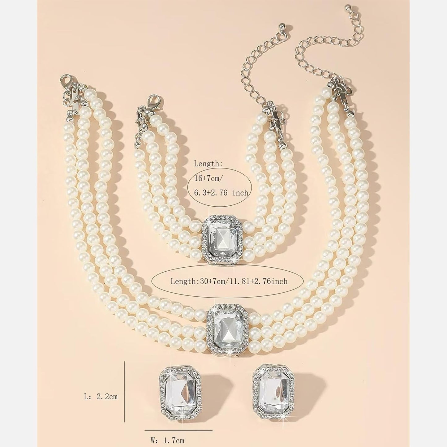 la luen Pearl Bride Wedding Jewelry Set Faux Pearls Crystal Rhinestone Necklace Earrings Bracelet Sets for Women Bridesmaid(3 PCS)